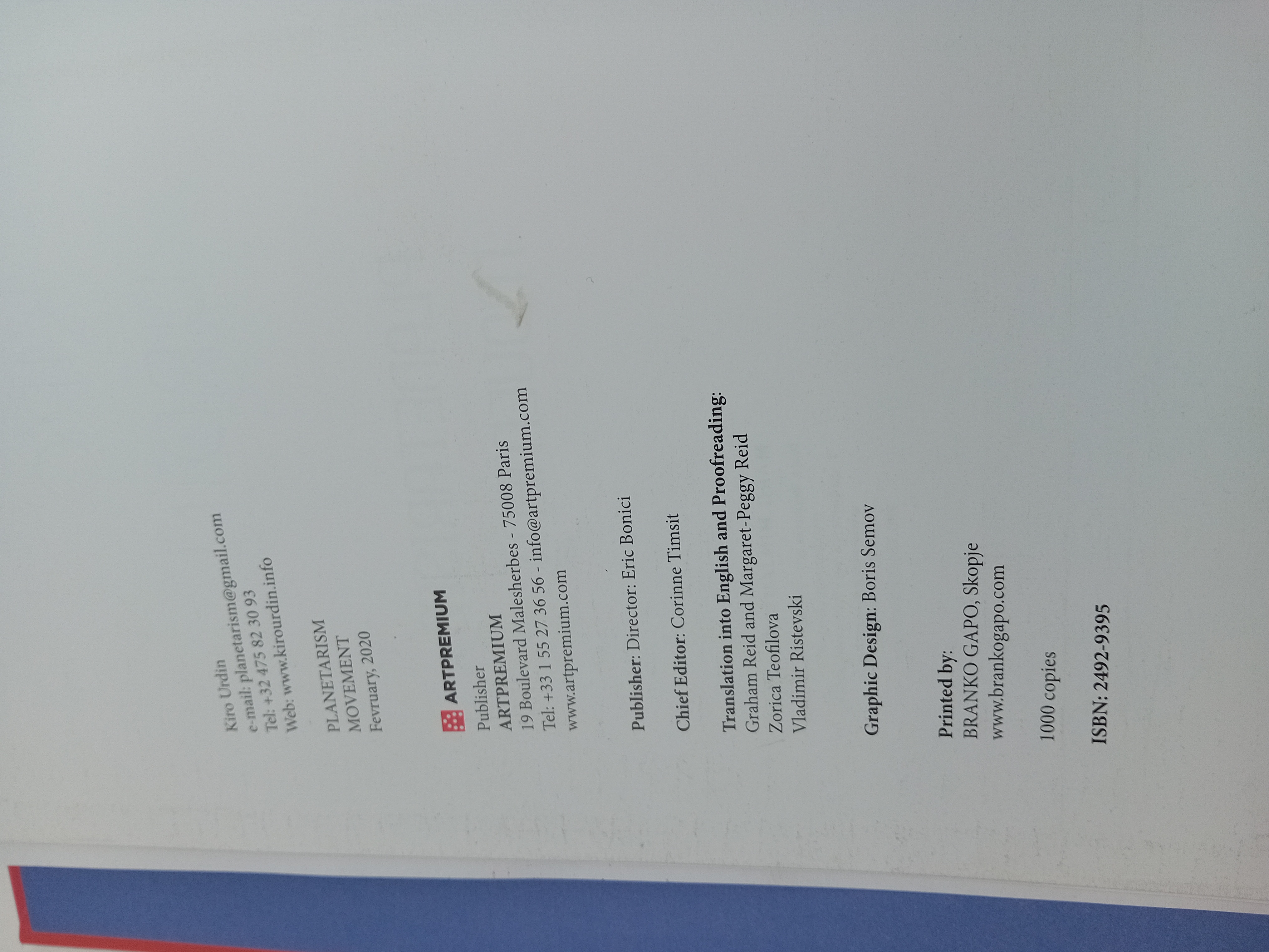 Livre D'art Kiro Urdin Planetarism Movement (BL908)