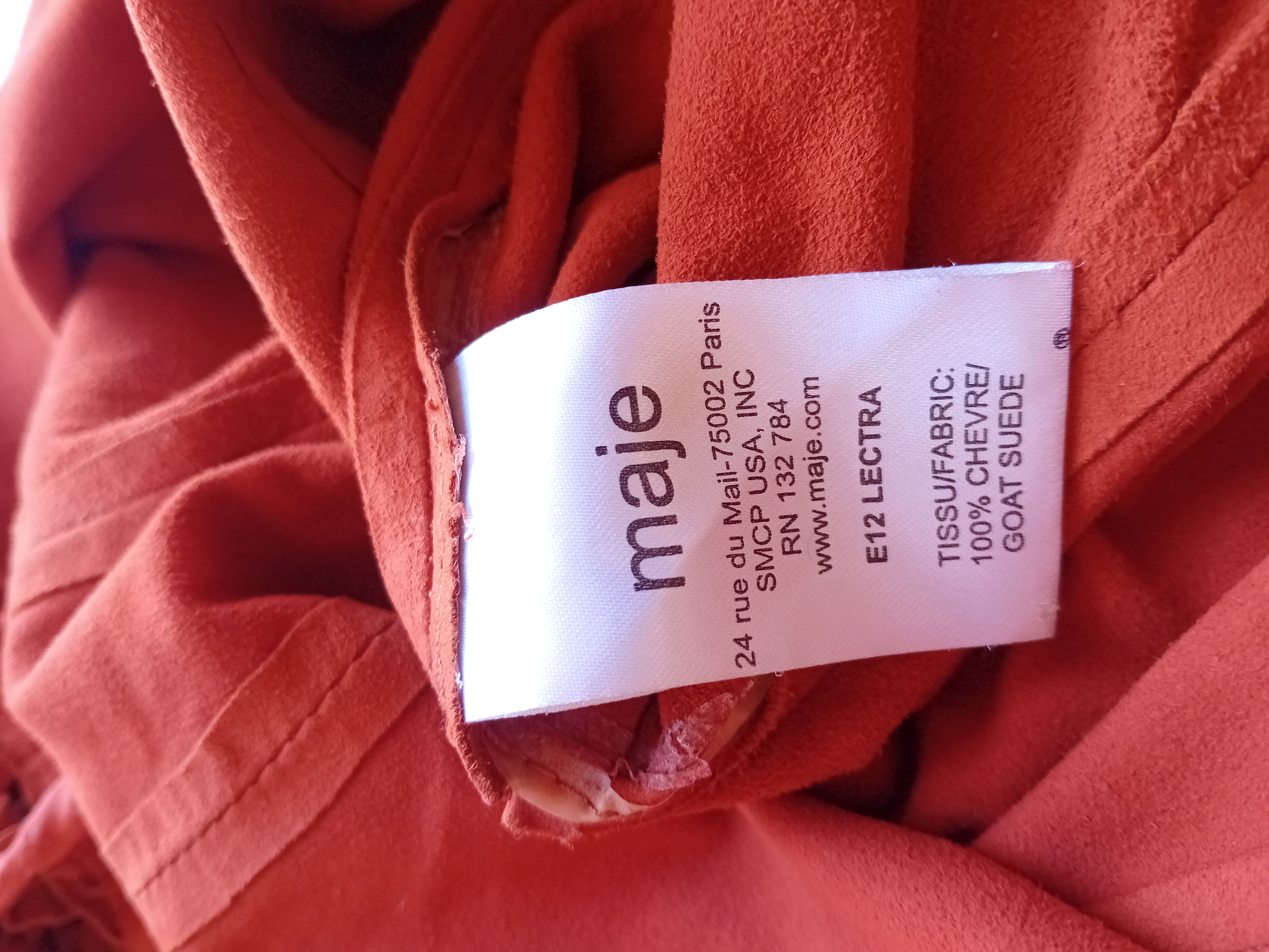 Robe Courte Daim Orange Franges Maje M
