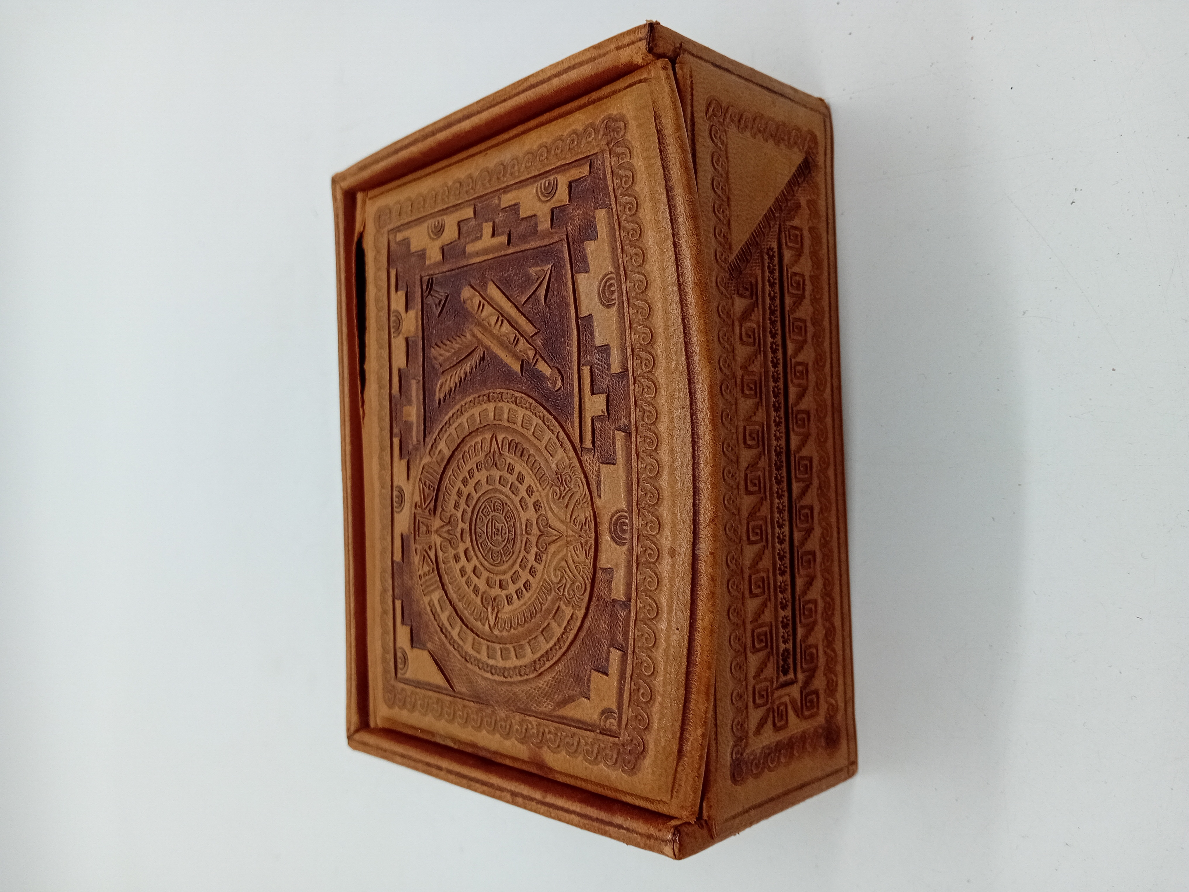 Boîte À Bijoux Vintage Cuir Motif Aztèque