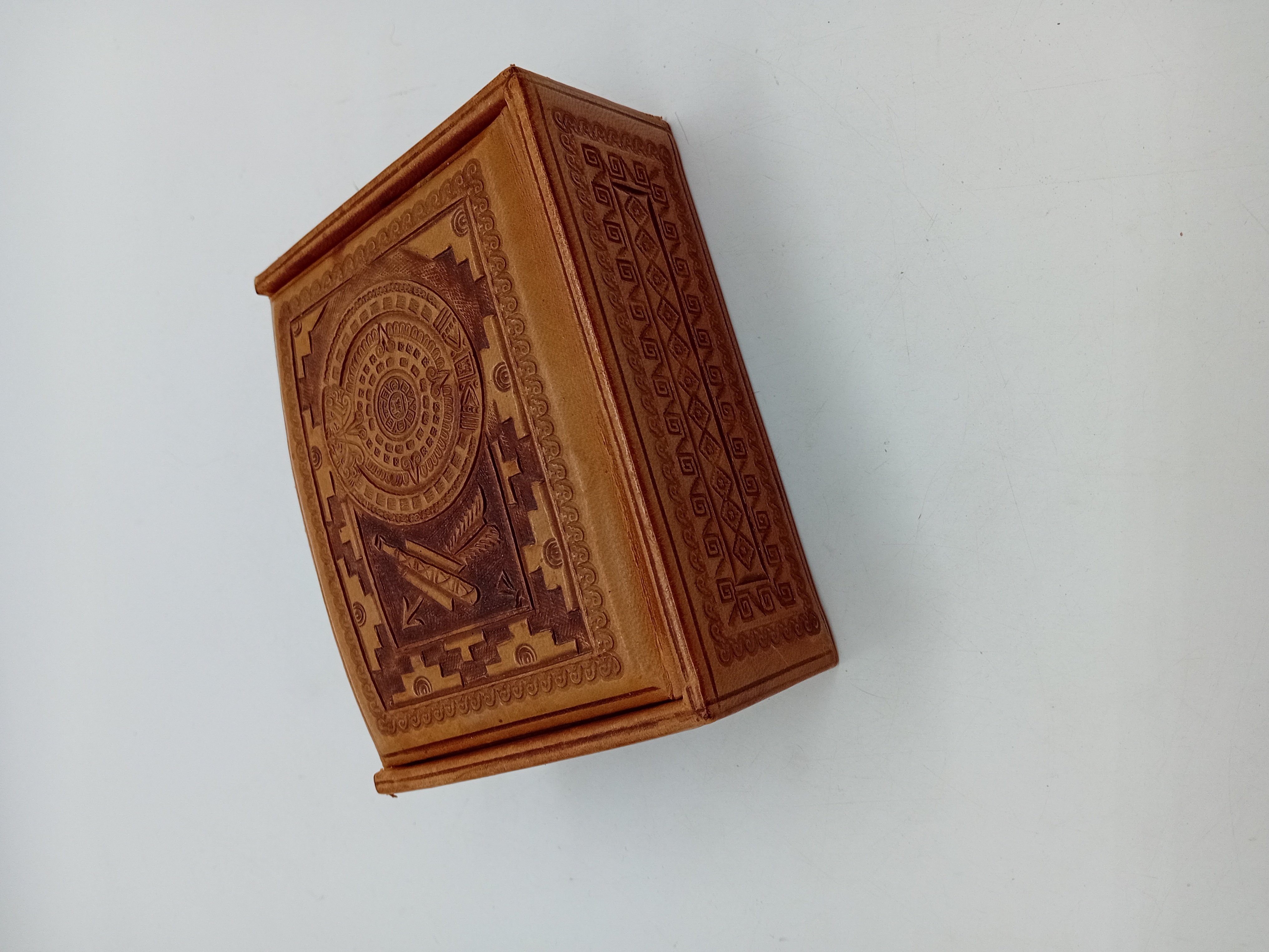 Boîte À Bijoux Vintage Cuir Motif Aztèque