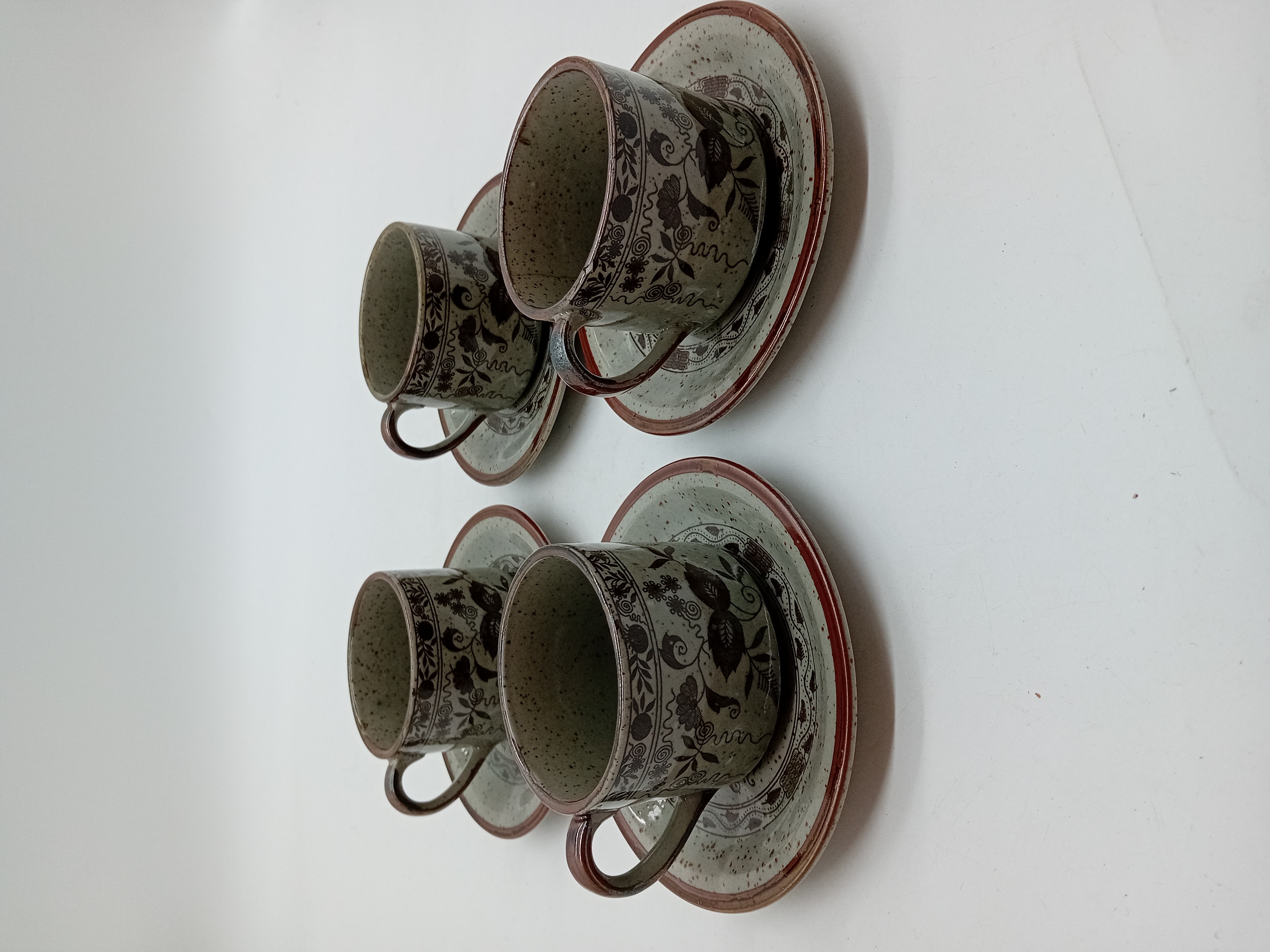 Service De 4 Tasses Et Soucoupes En Gres Vintage
