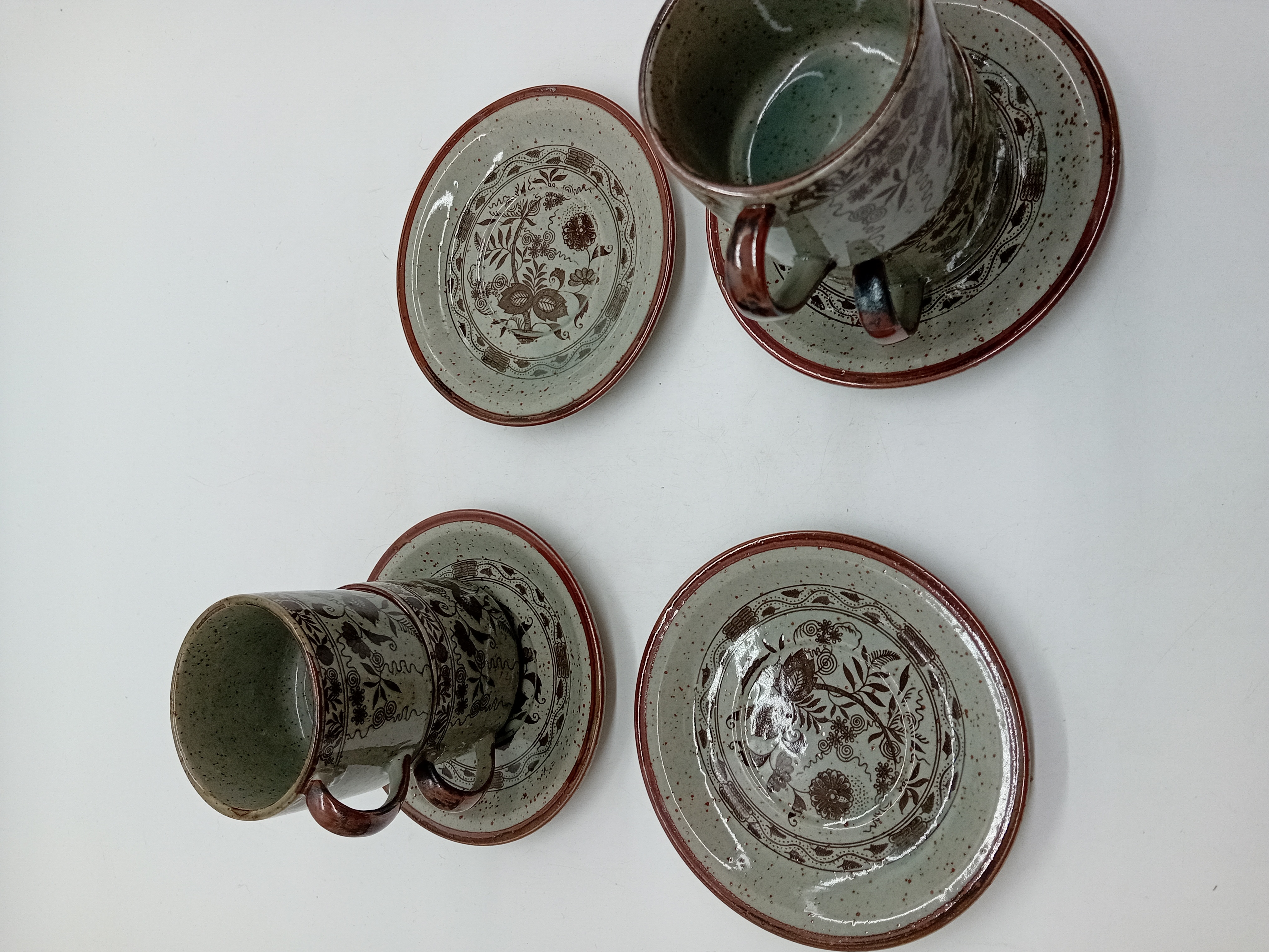 Service De 4 Tasses Et Soucoupes En Gres Vintage