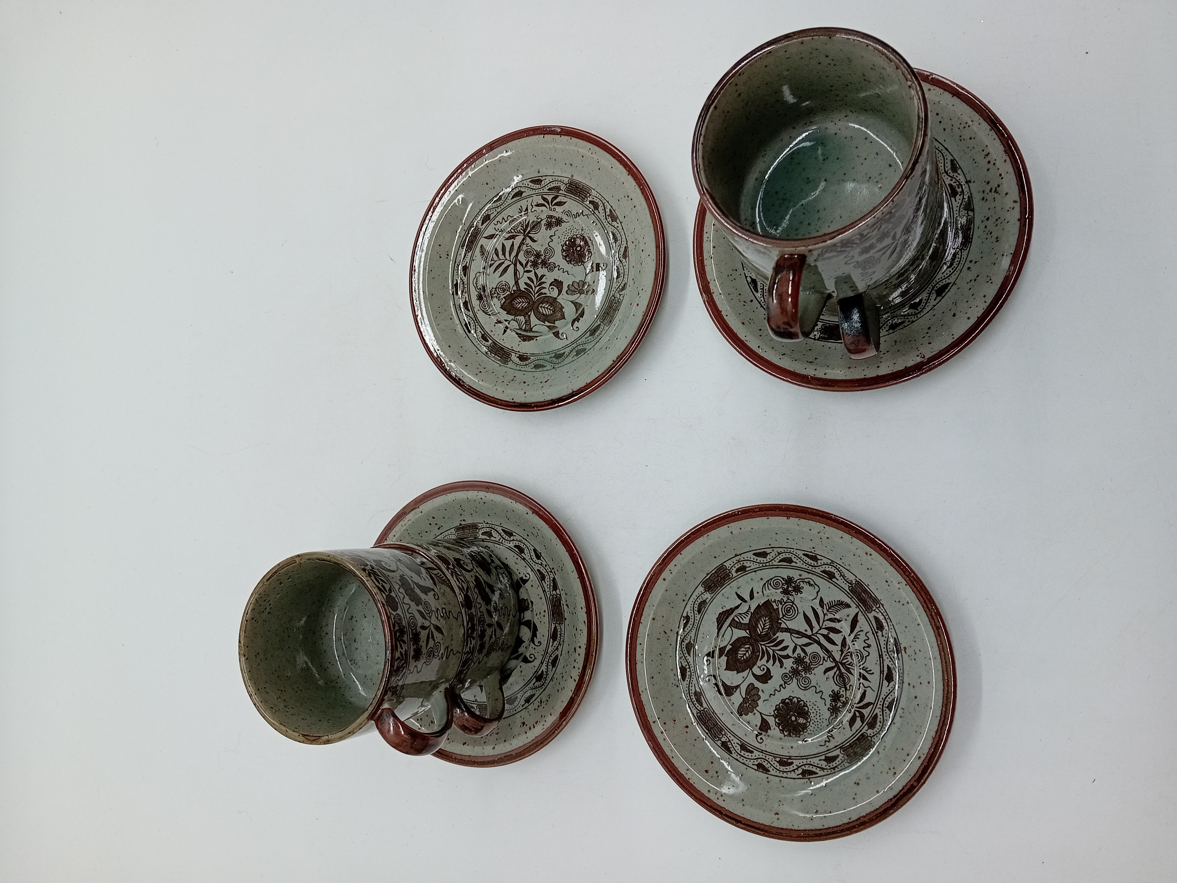 Service De 4 Tasses Et Soucoupes En Gres Vintage