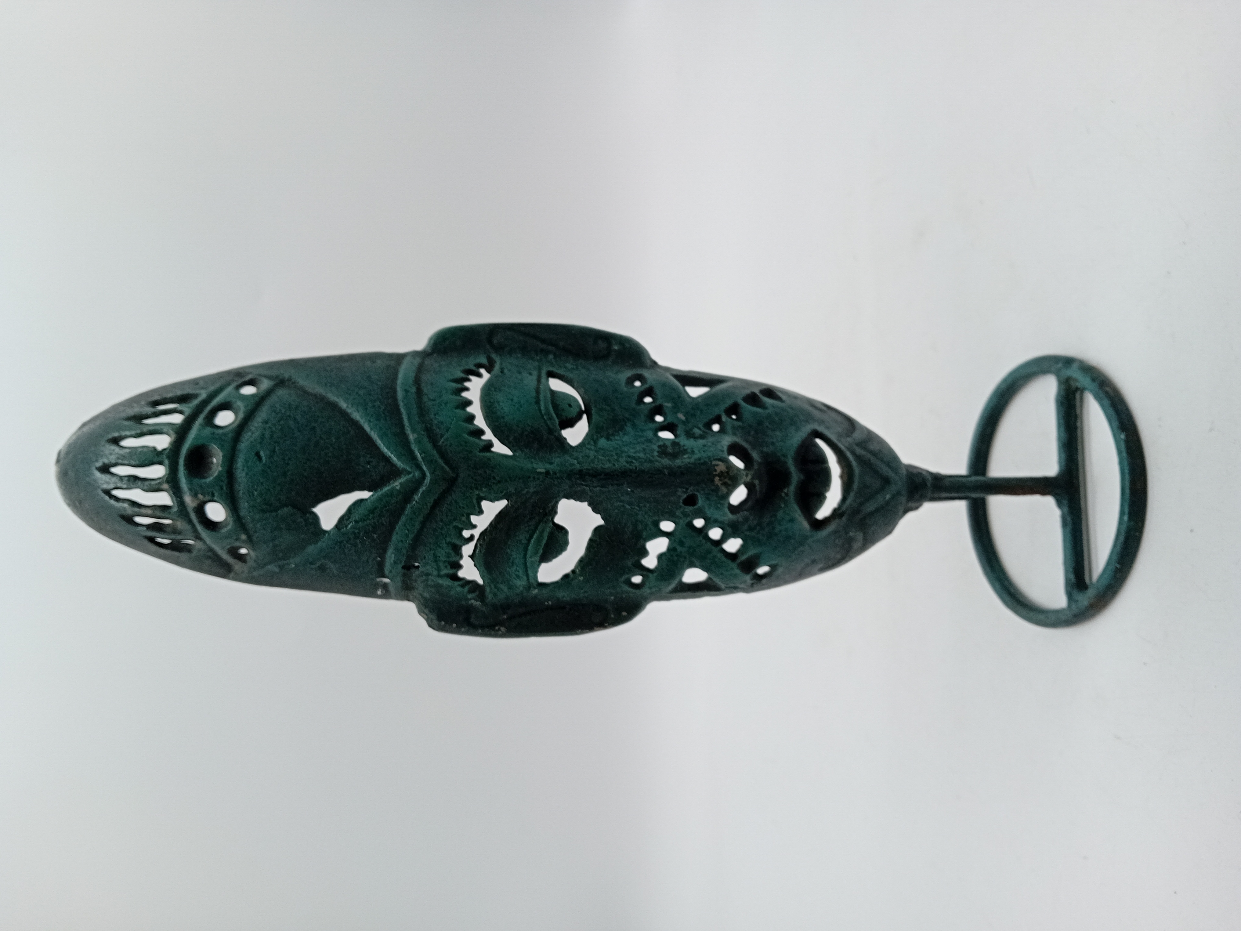 Masque Africain Décoratif En Bronze Patiné Vert