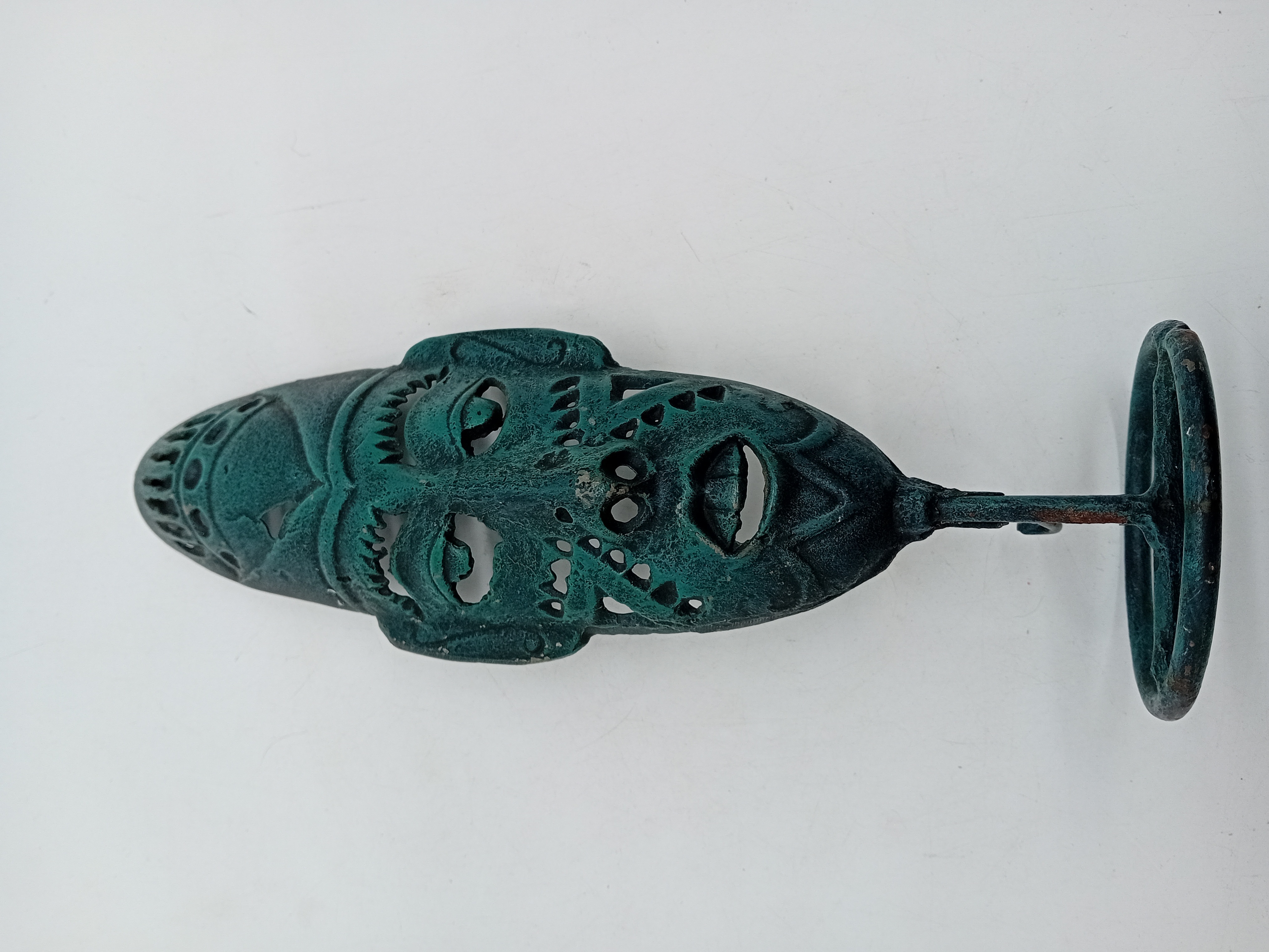 Masque Africain Décoratif En Bronze Patiné Vert
