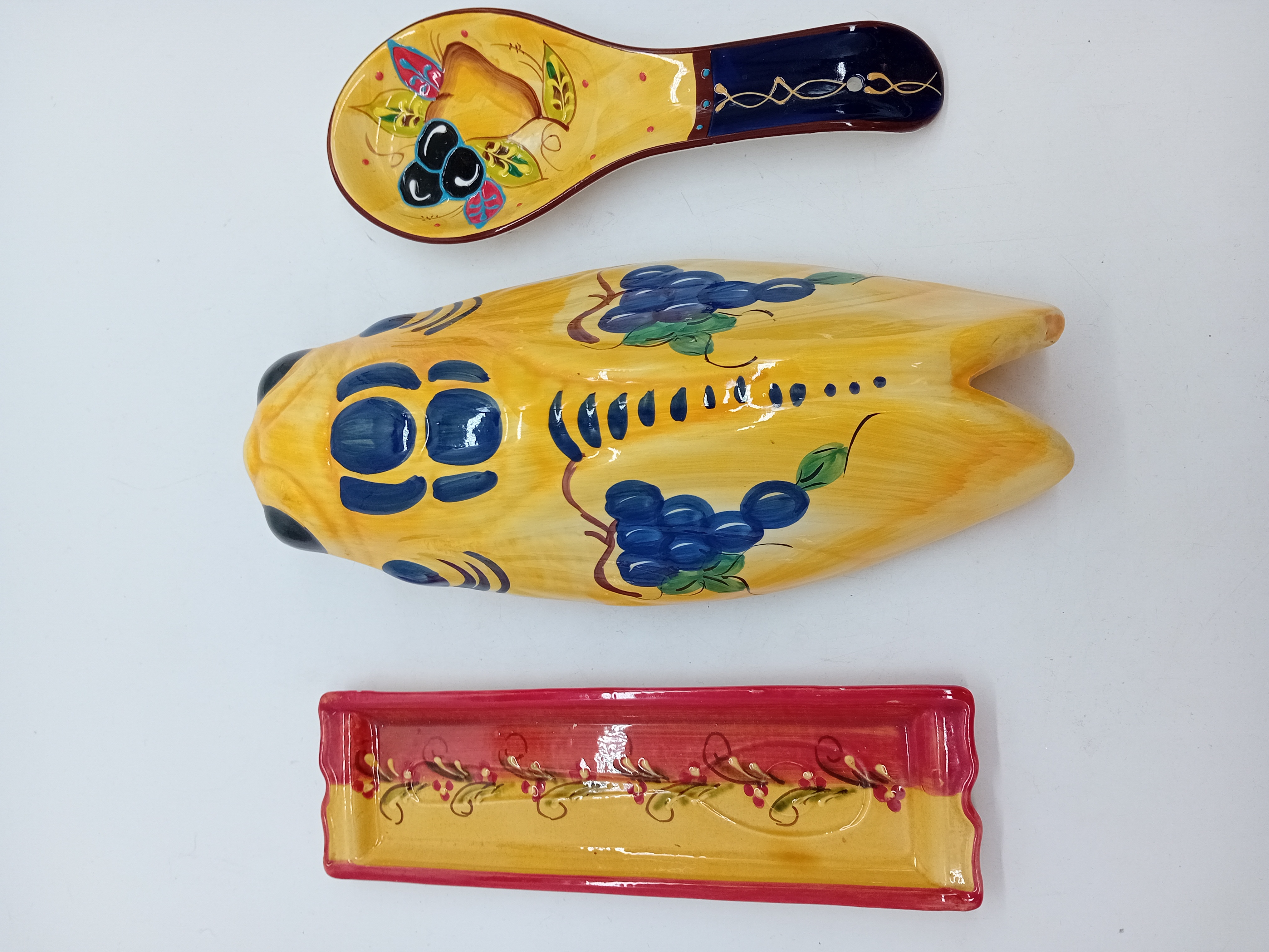 Lot De 3 Pieces Ceramique Peinte
