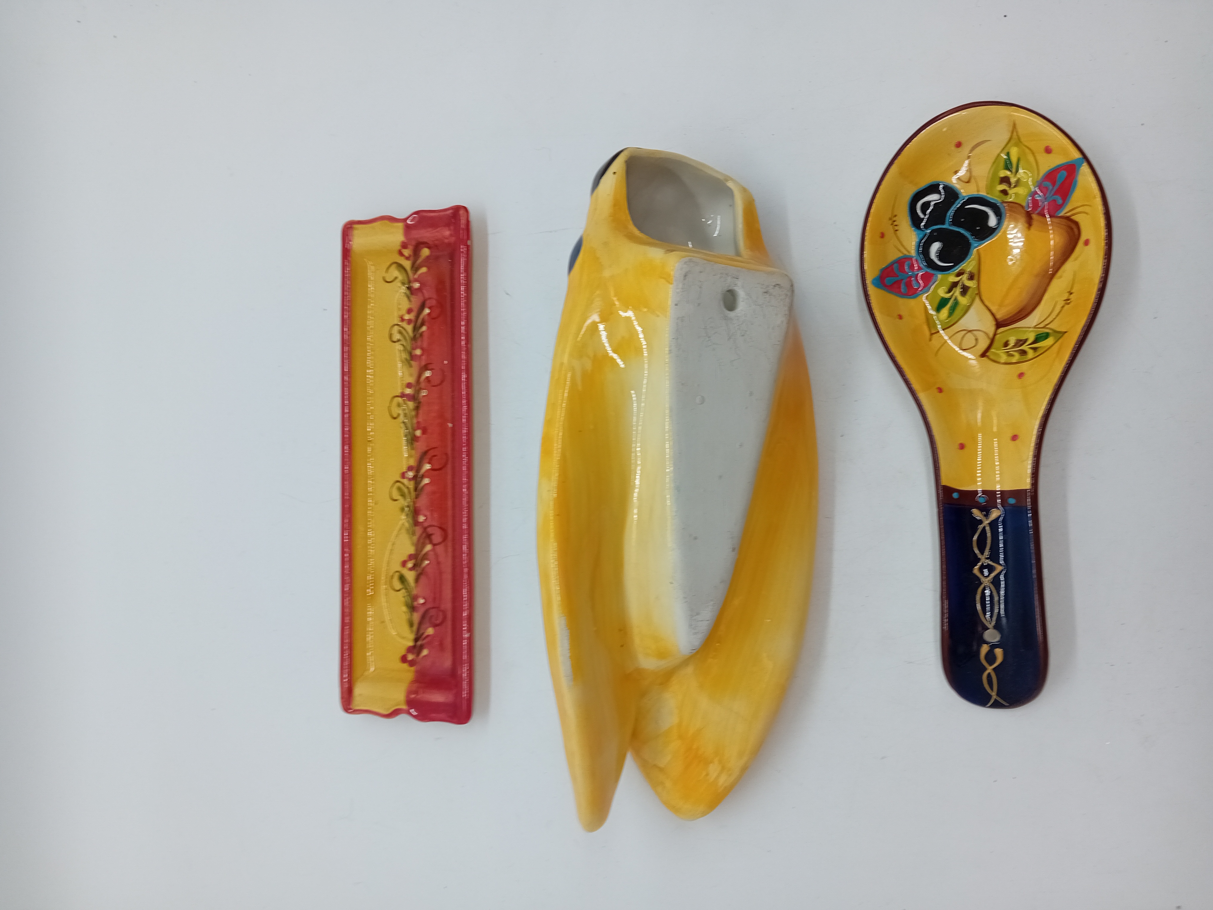 Lot De 3 Pieces Ceramique Peinte