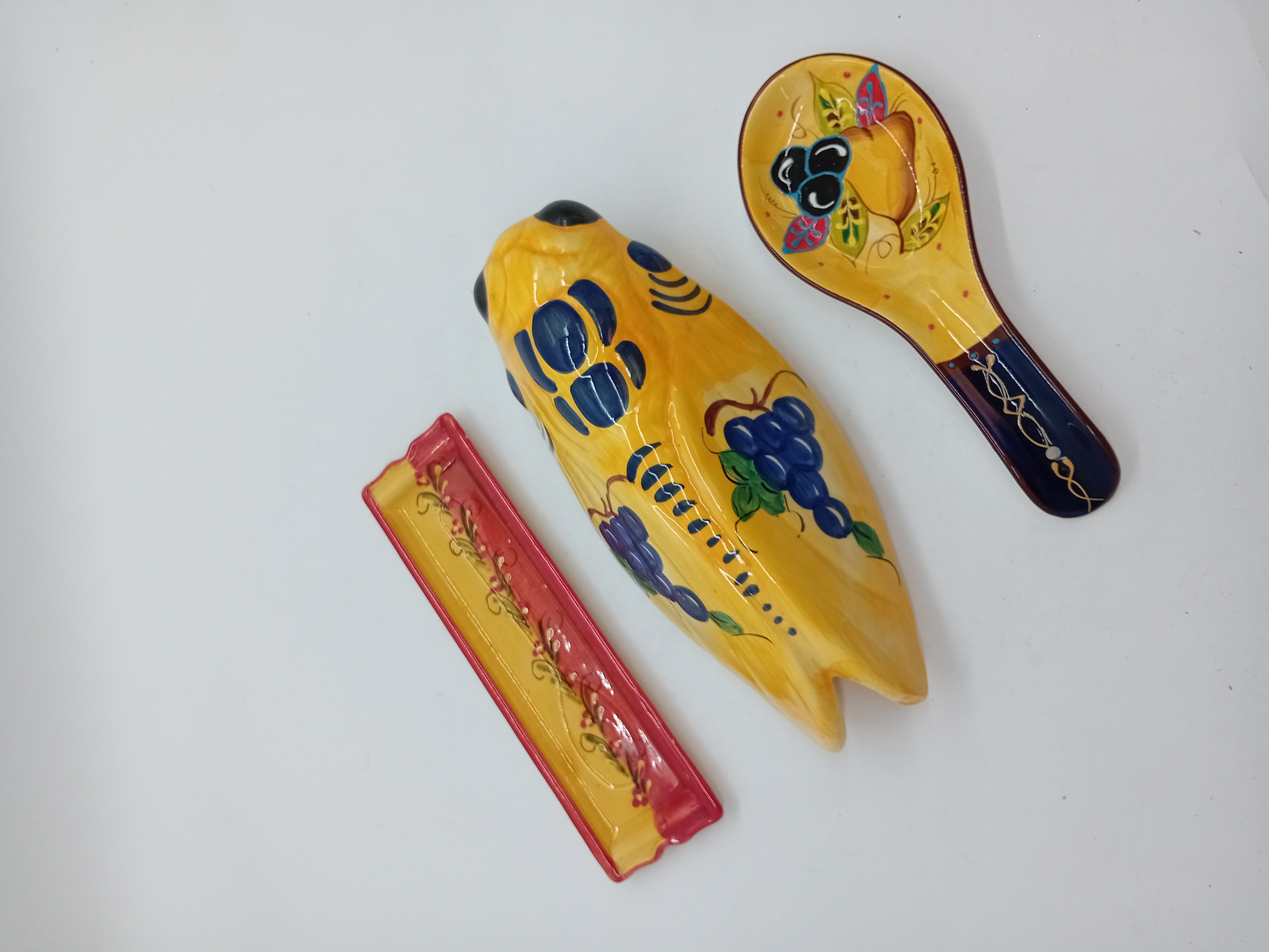 Lot De 3 Pieces Ceramique Peinte