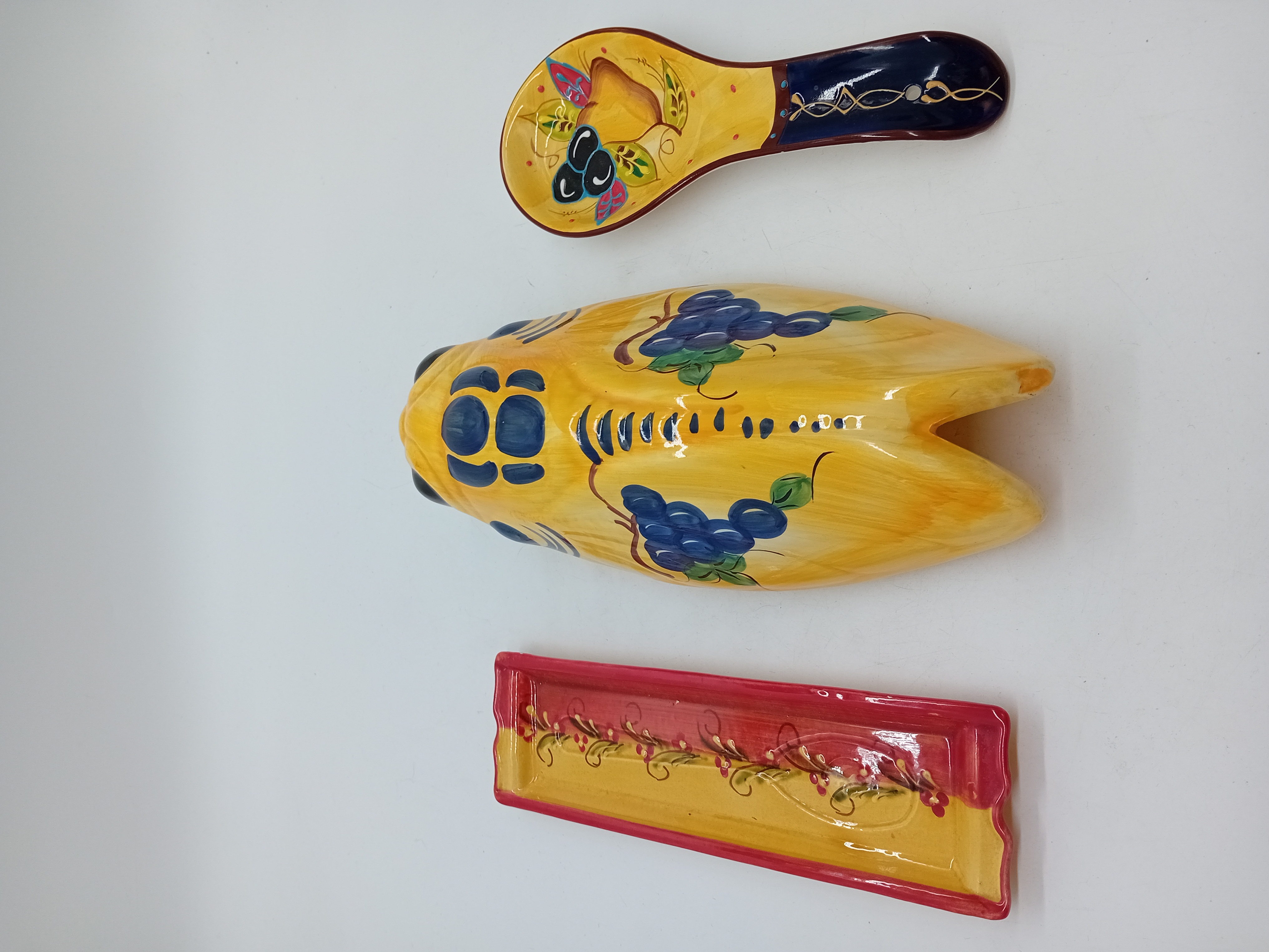 Lot De 3 Pieces Ceramique Peinte