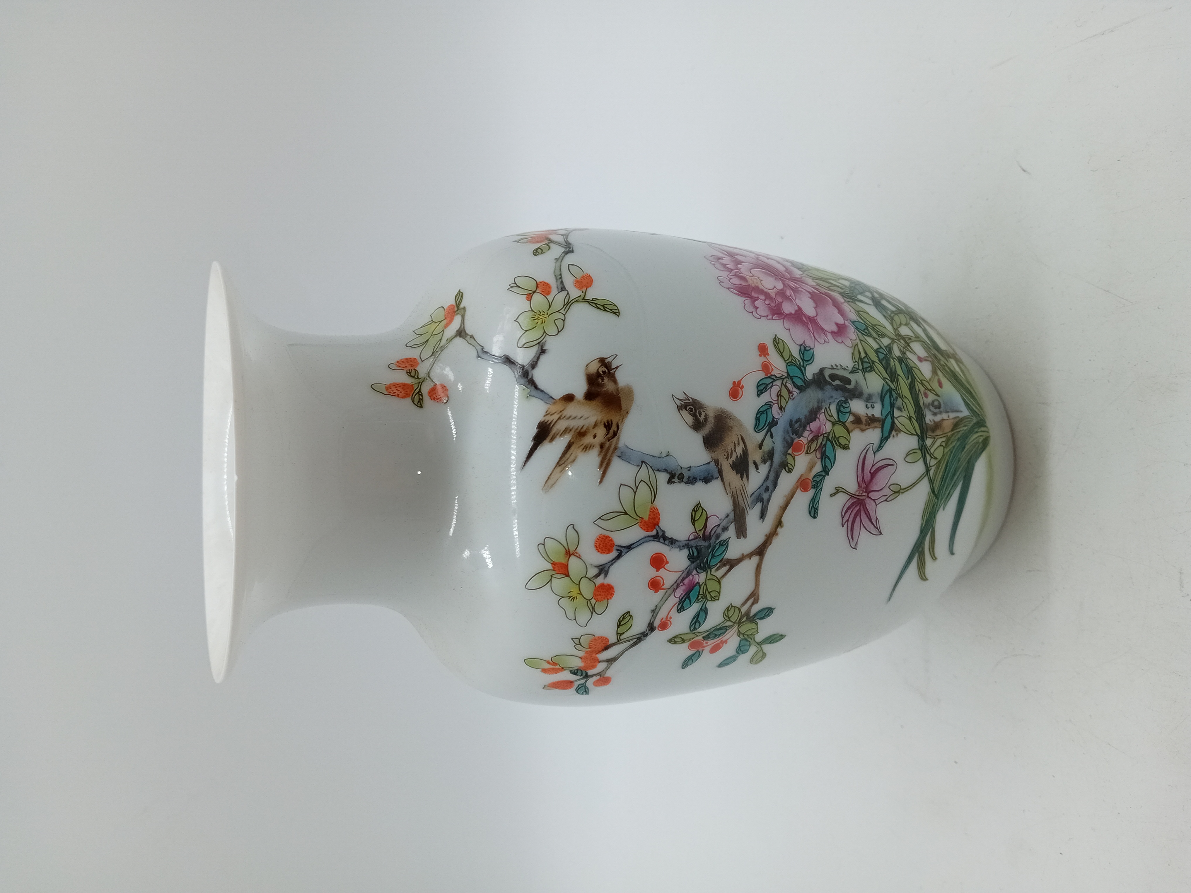 Vase Porcelaine Chinoise Oiseaux Fleurs