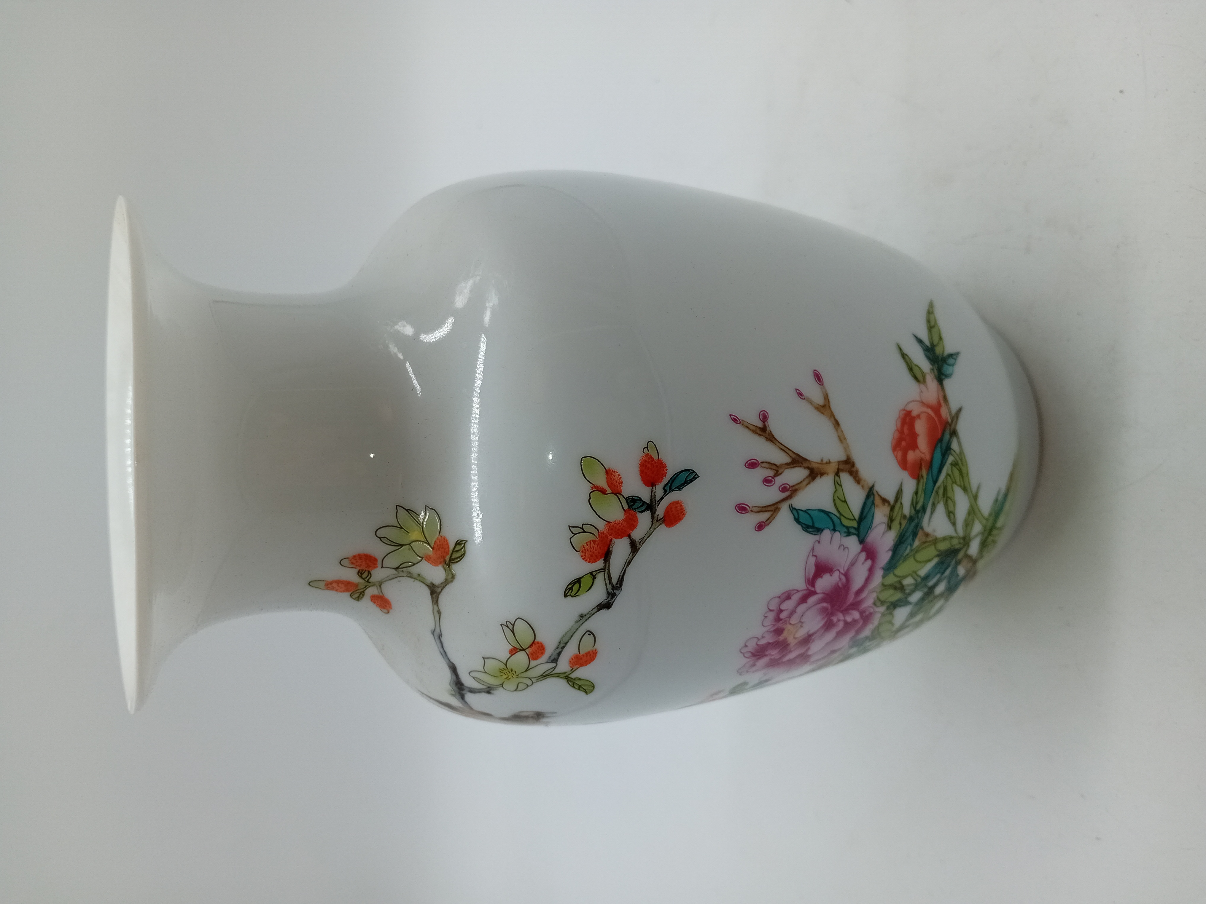 Vase Porcelaine Chinoise Oiseaux Fleurs