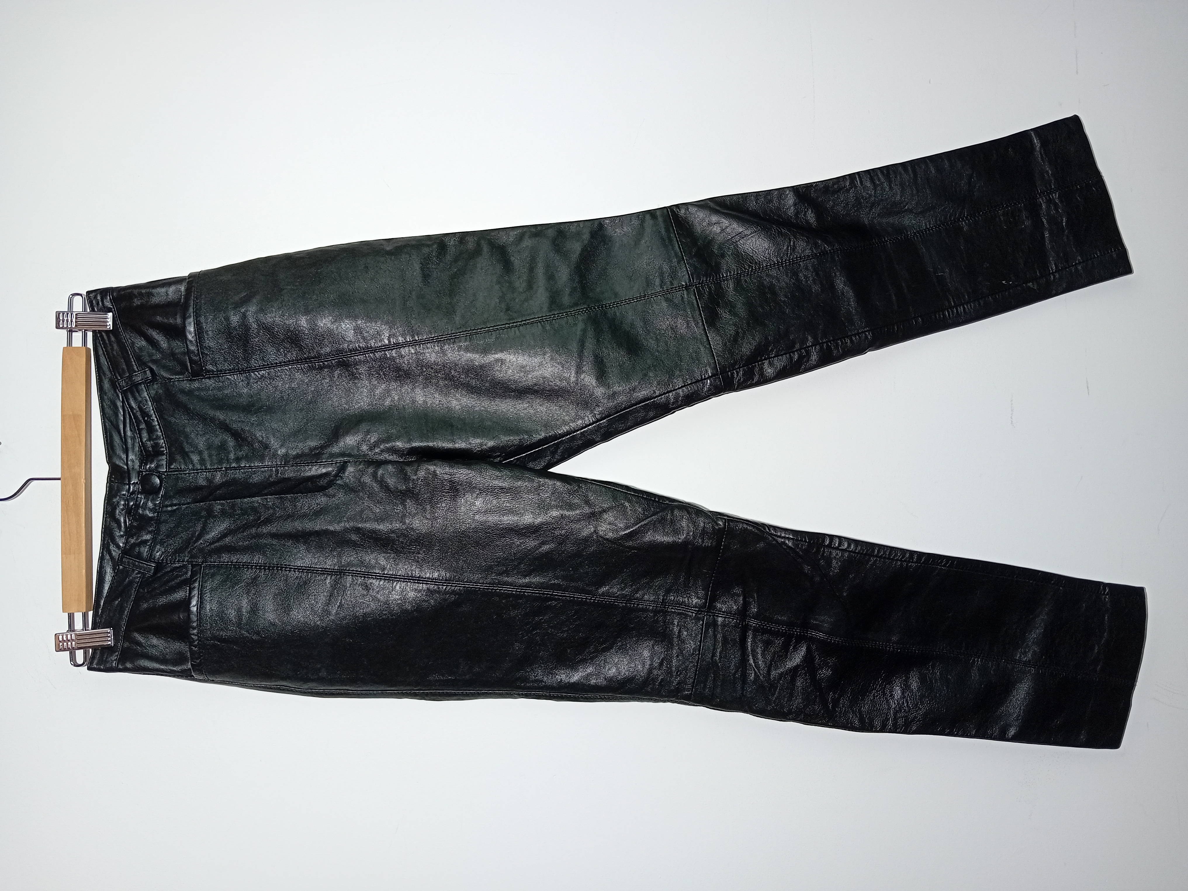 Pantalon En Cuir Veritable Noir Coupe Droite