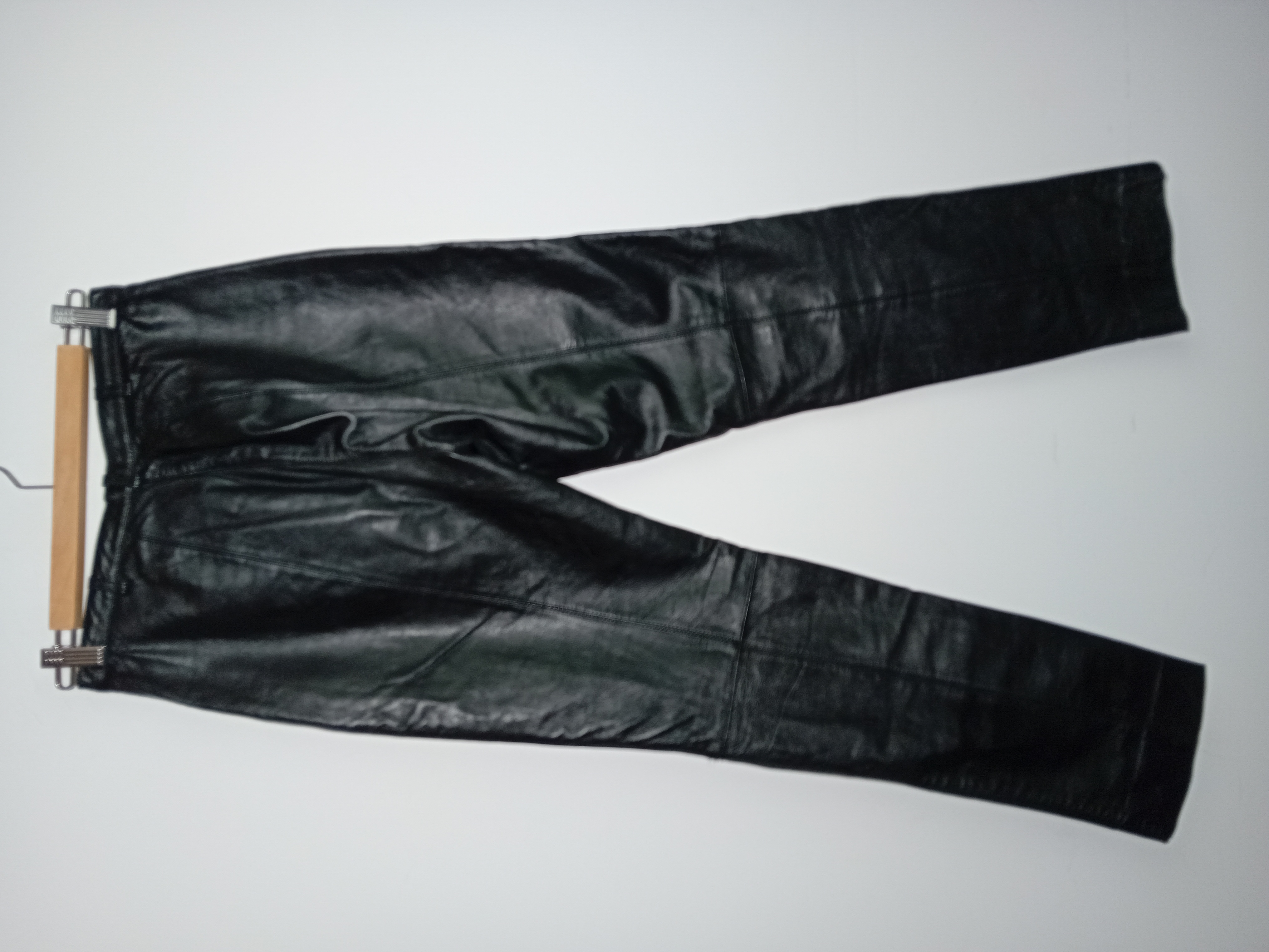 Pantalon En Cuir Veritable Noir Coupe Droite