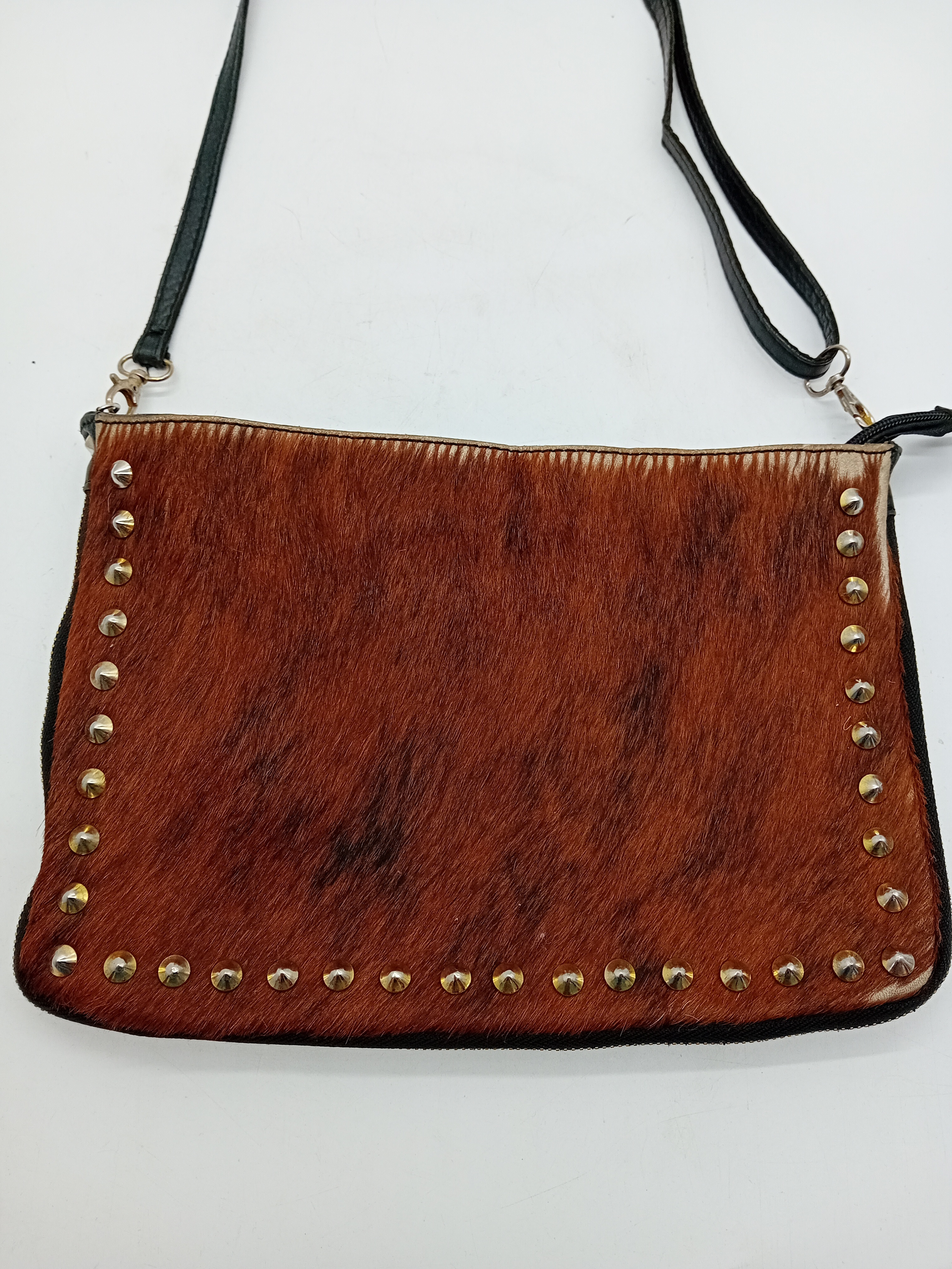 Sac Bandoulière Cuir Et Poils De Vachette Clous