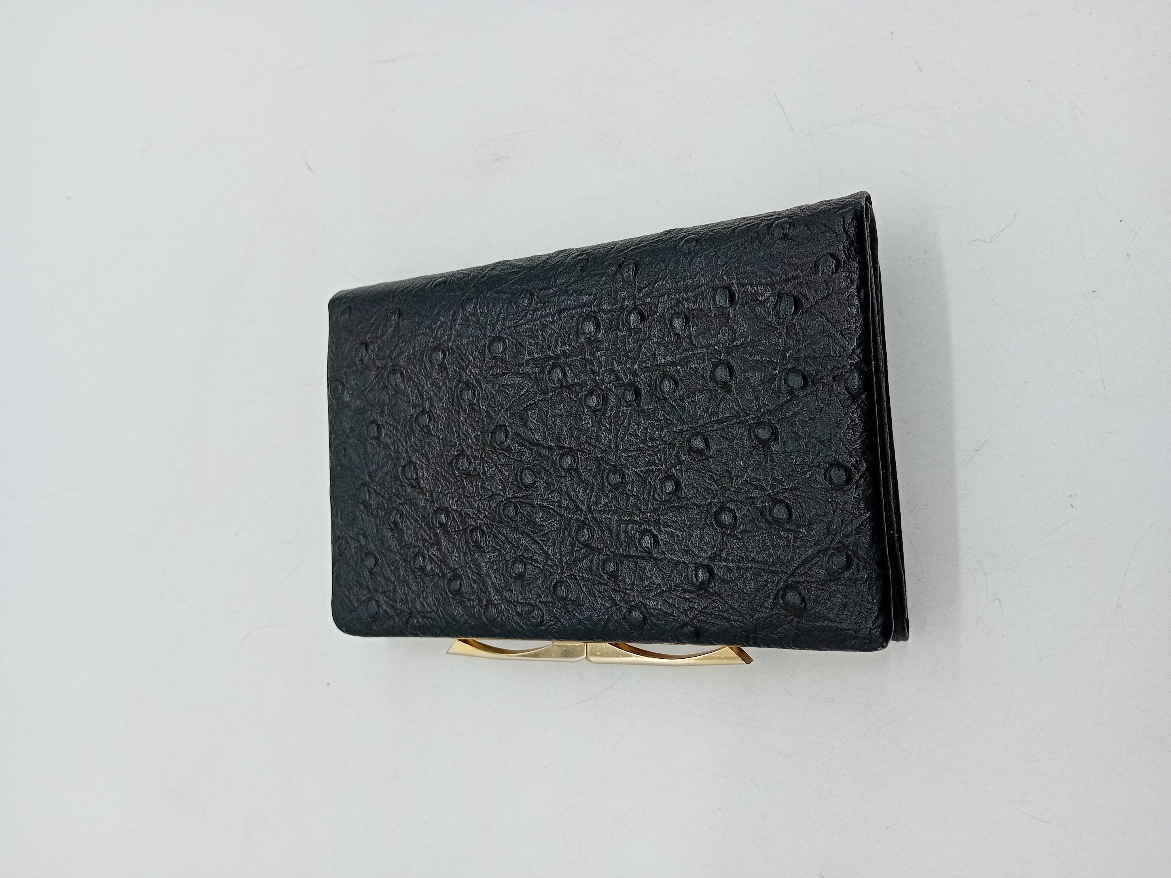 Portefeuille Vintage En Cuir Noir Effet Autruche