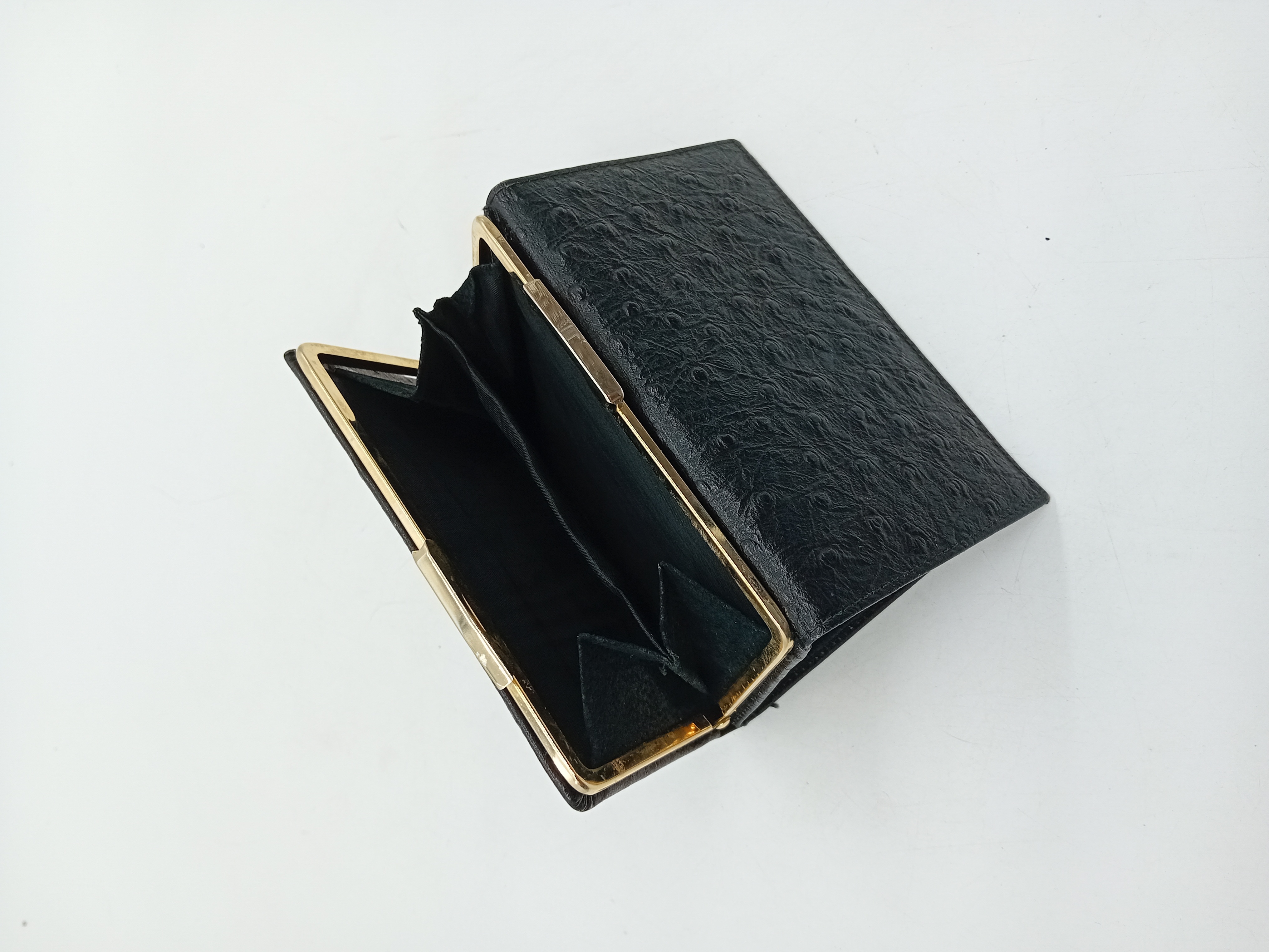 Portefeuille Vintage En Cuir Noir Effet Autruche