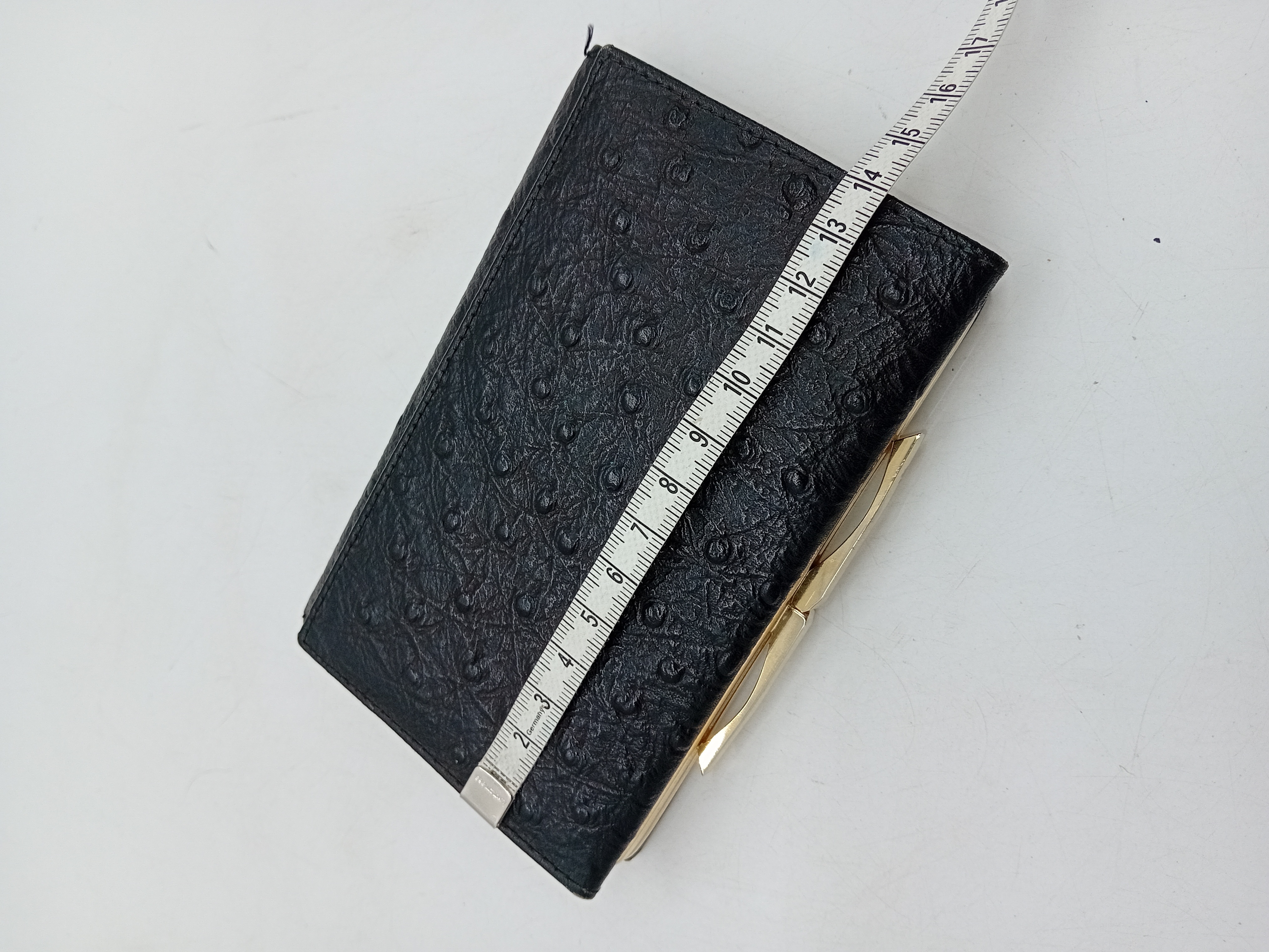 Portefeuille Vintage En Cuir Noir Effet Autruche
