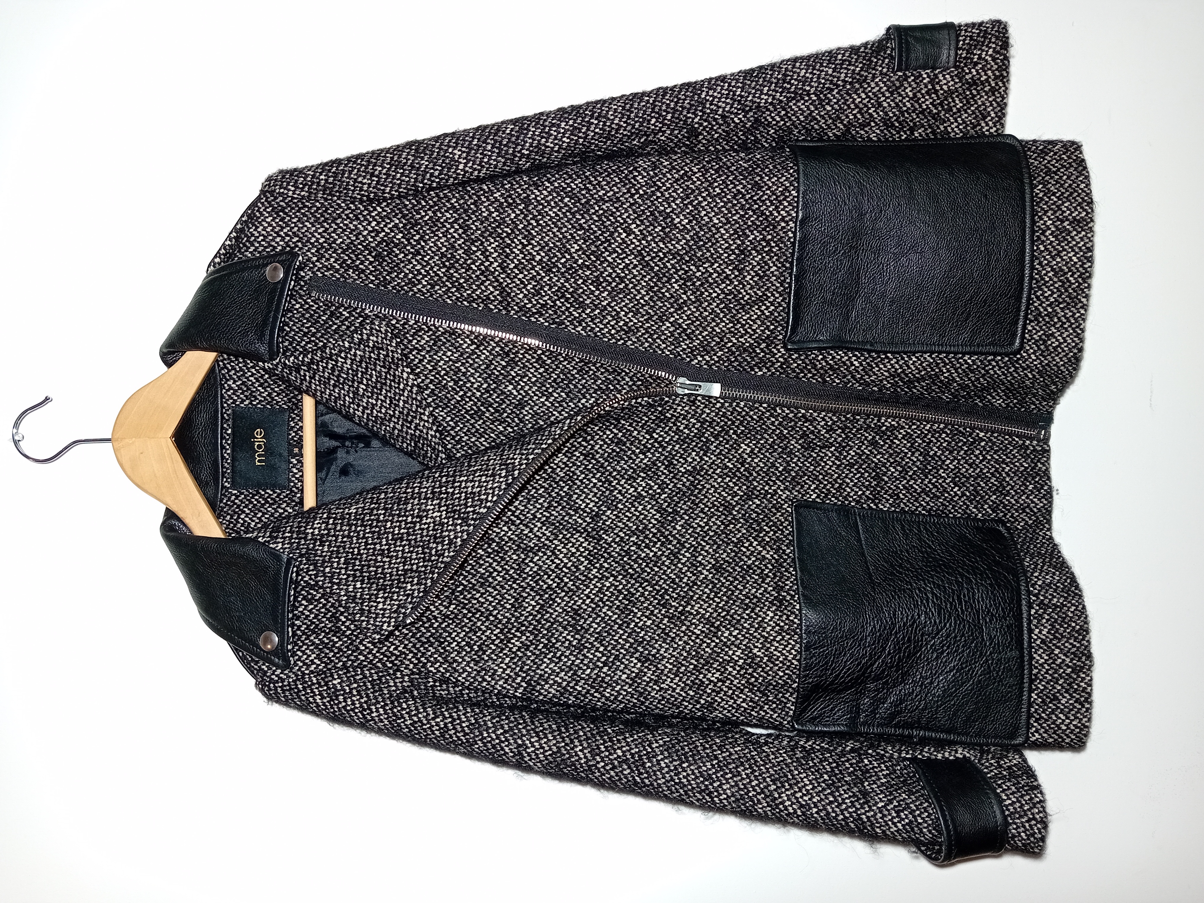 Blouson Maje En Laine Et Cuir