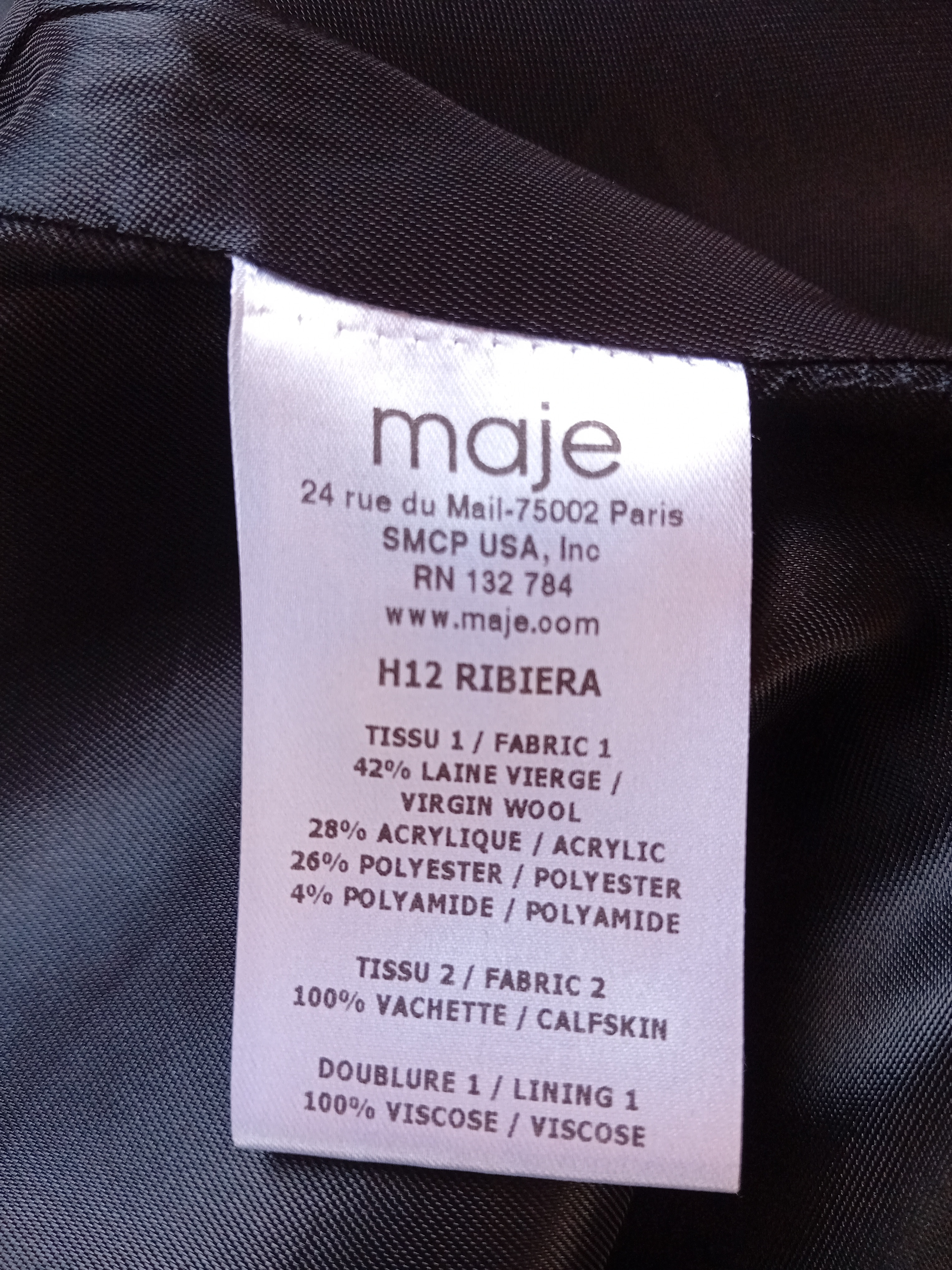Blouson Maje En Laine Et Cuir