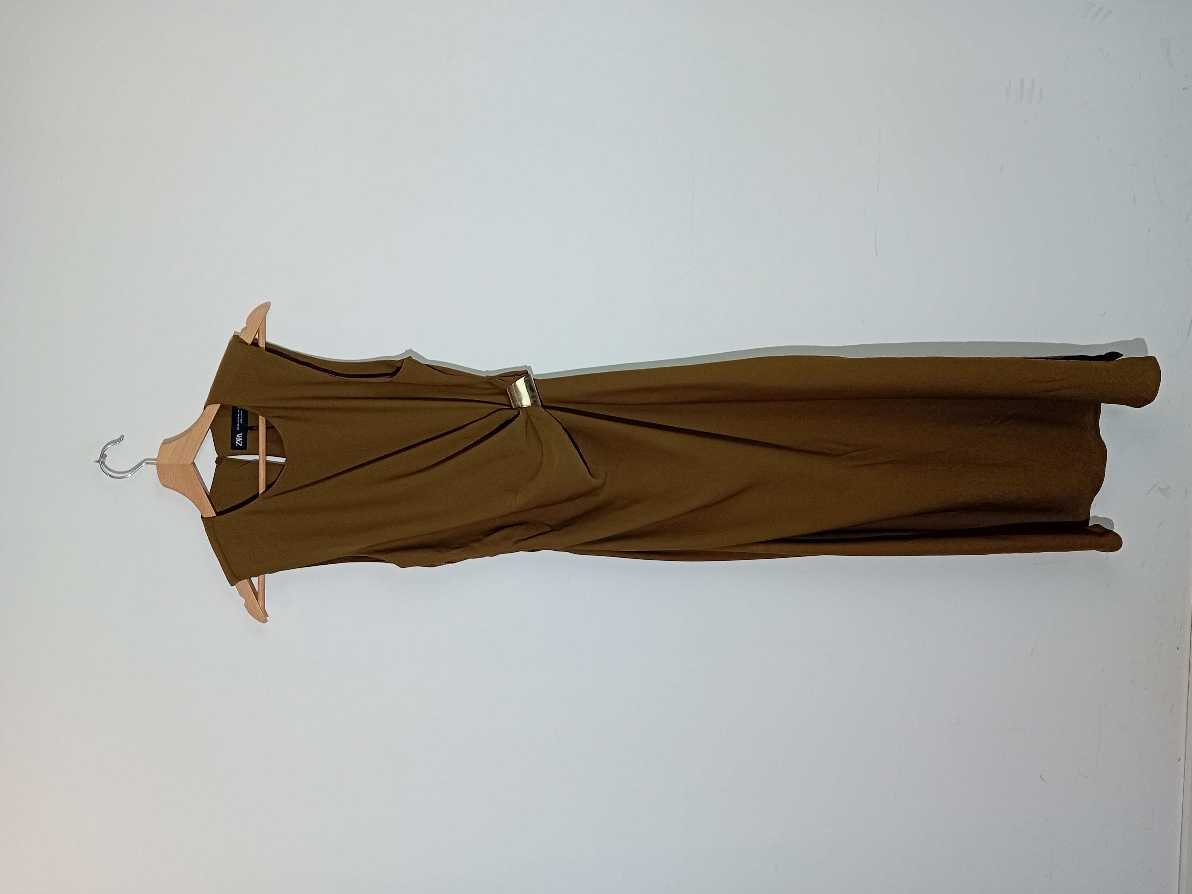 Robe Longue Plissée Kaki Zara Xs