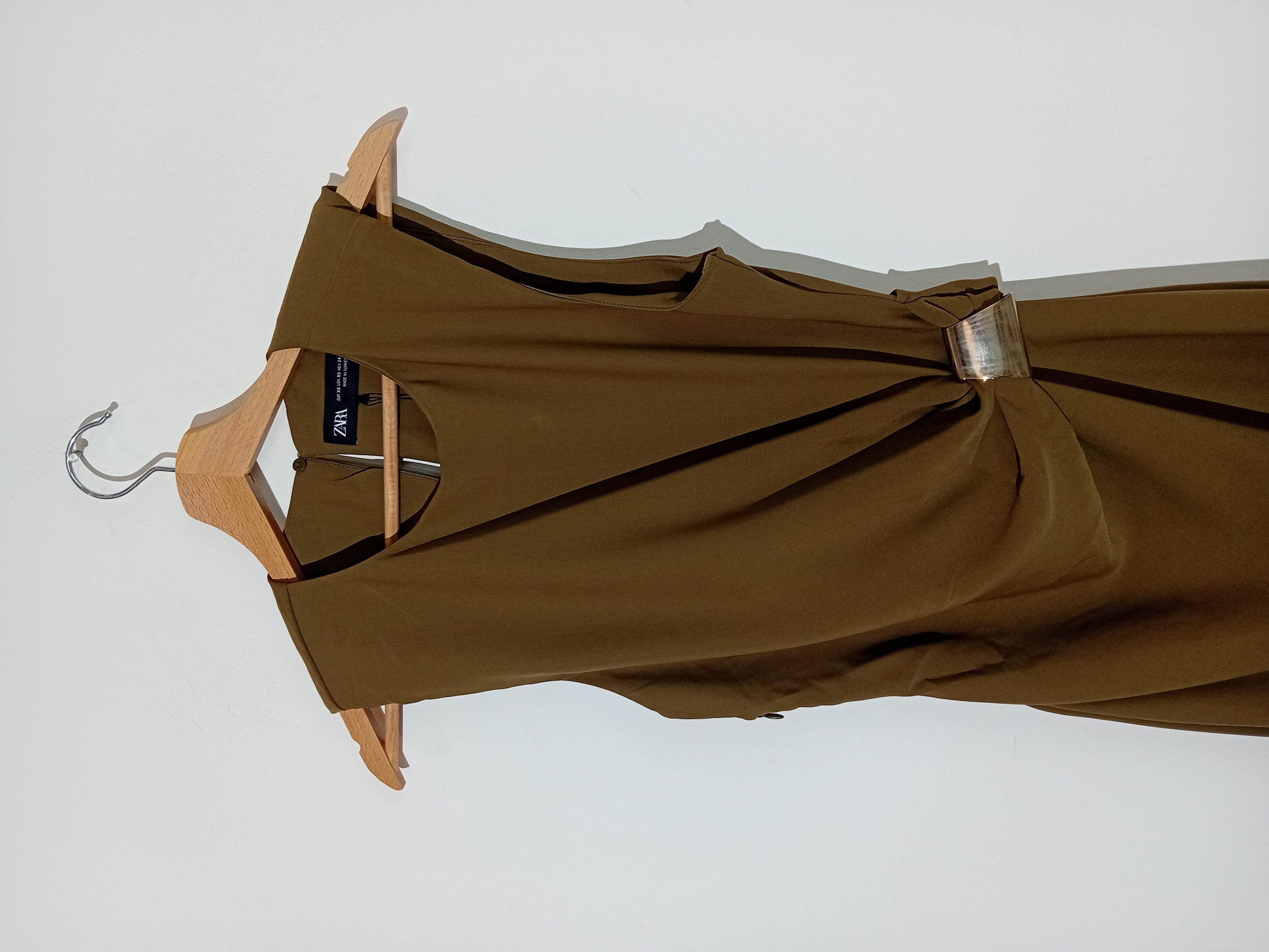 Robe Longue Plissée Kaki Zara Xs