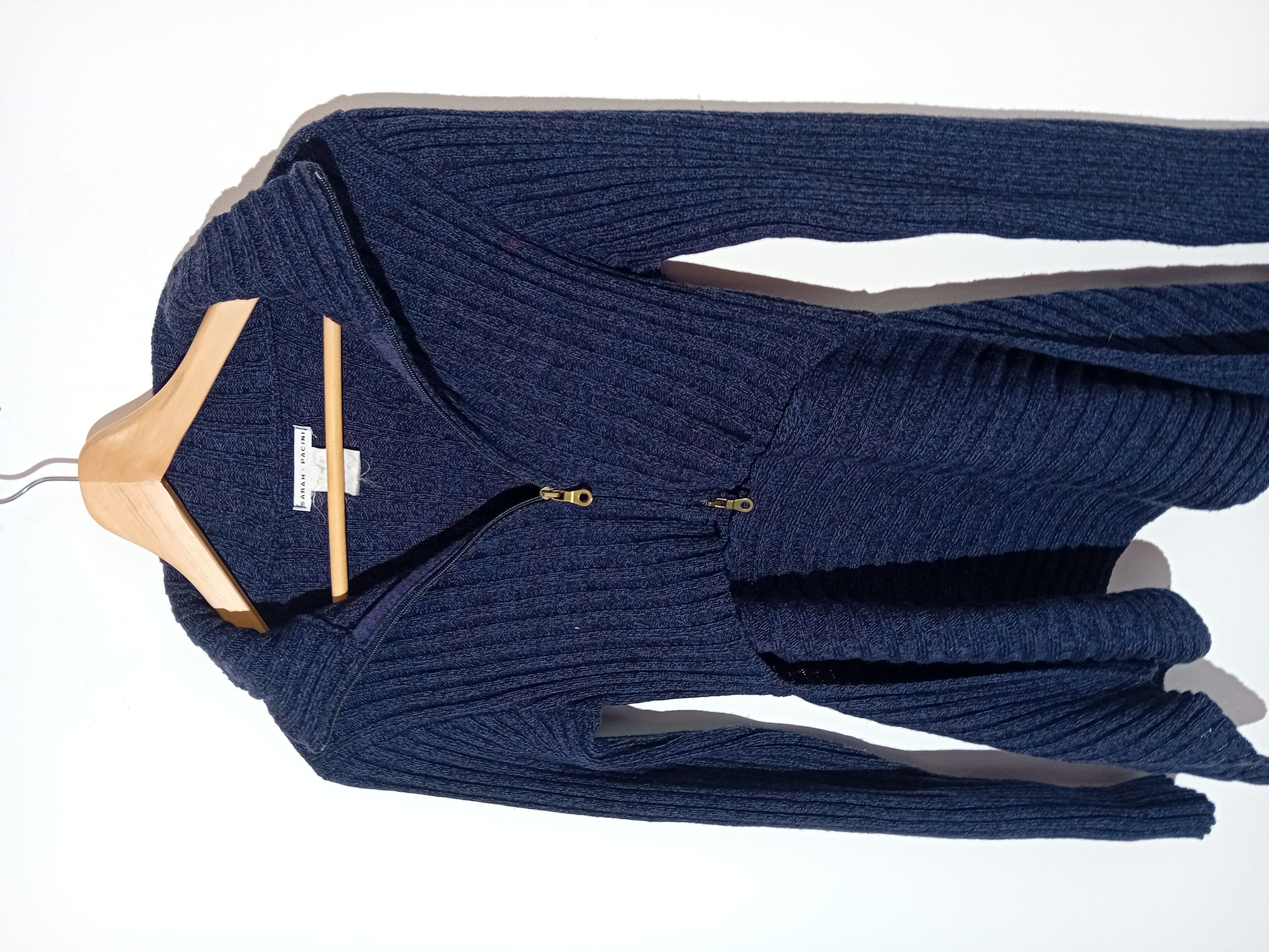 Gilet Zippé En Maille Bleu Marine Sarah Pacini