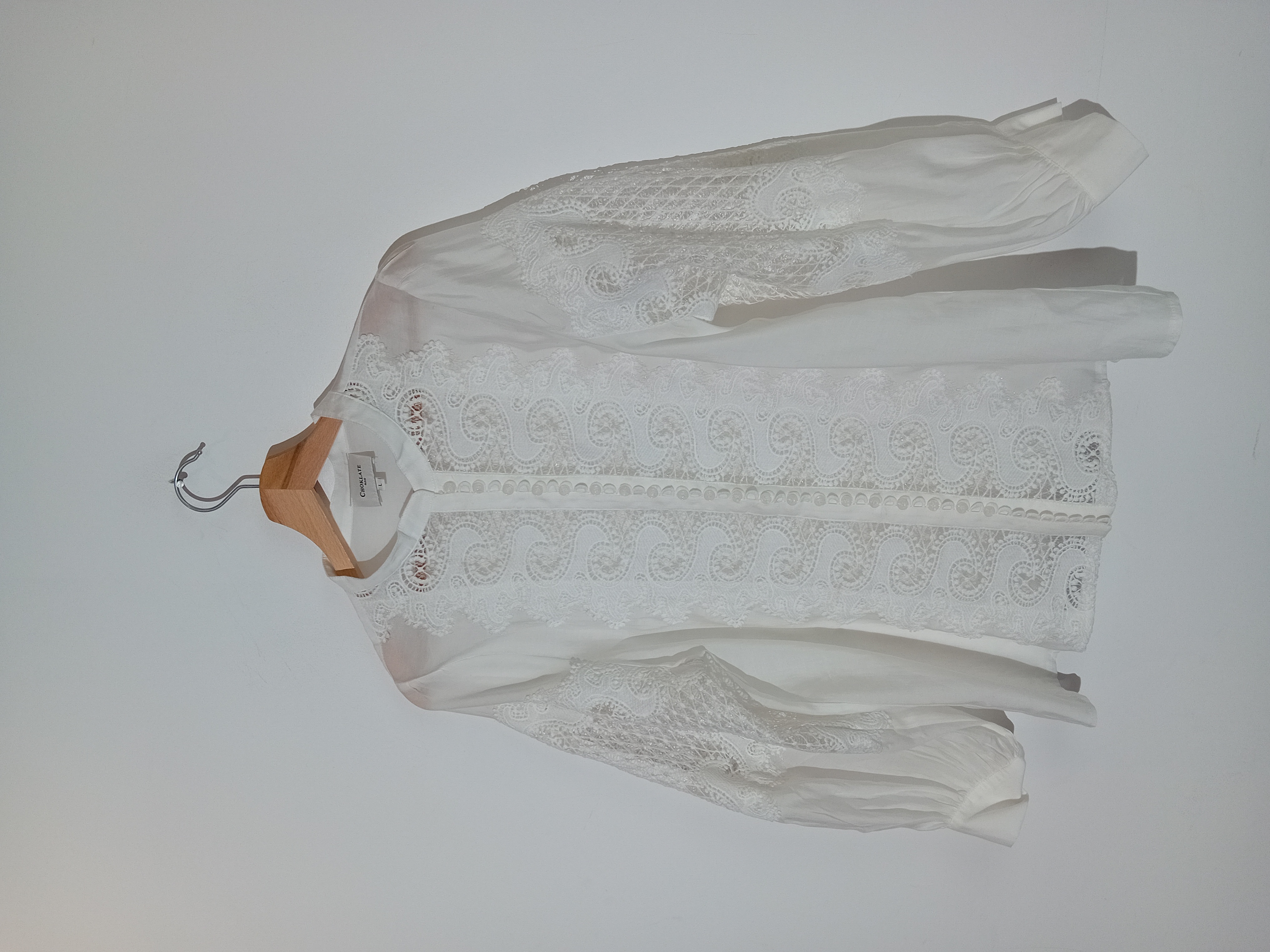 Chemisier Choklate Soie Blanche Dentelle L