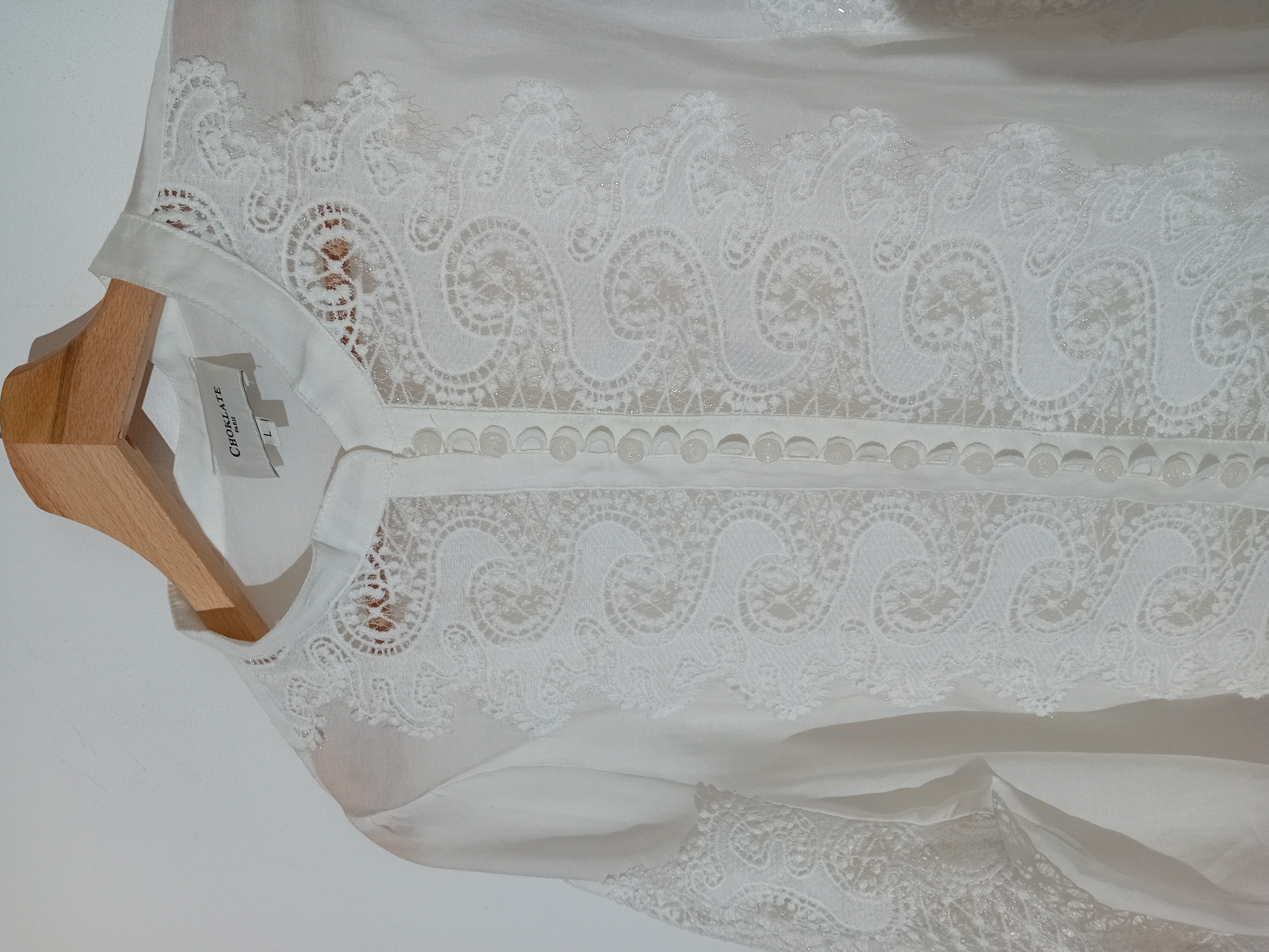 Chemisier Choklate Soie Blanche Dentelle L