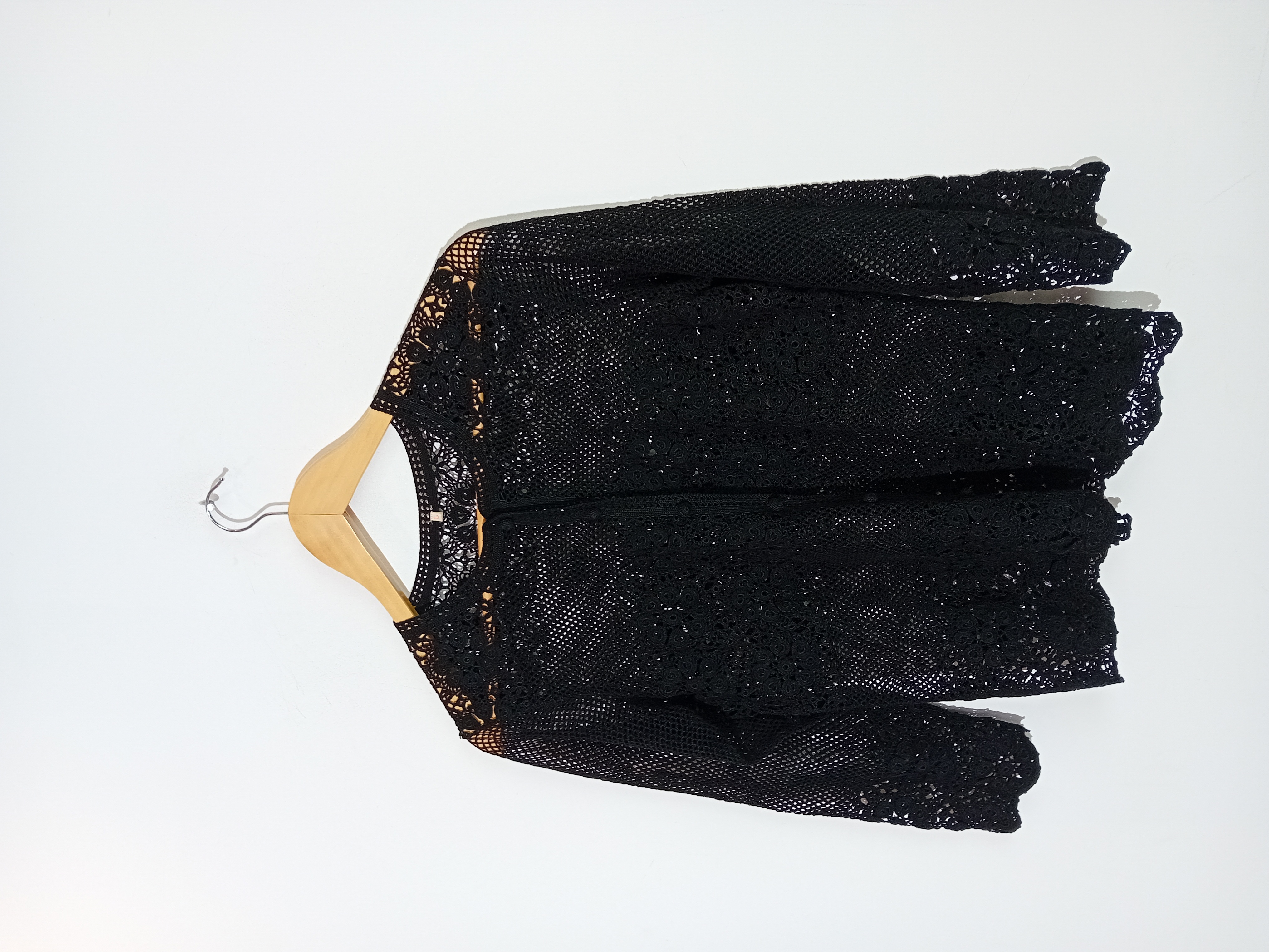 Gilet Vintage En Maille Crochet Noire Ajourée