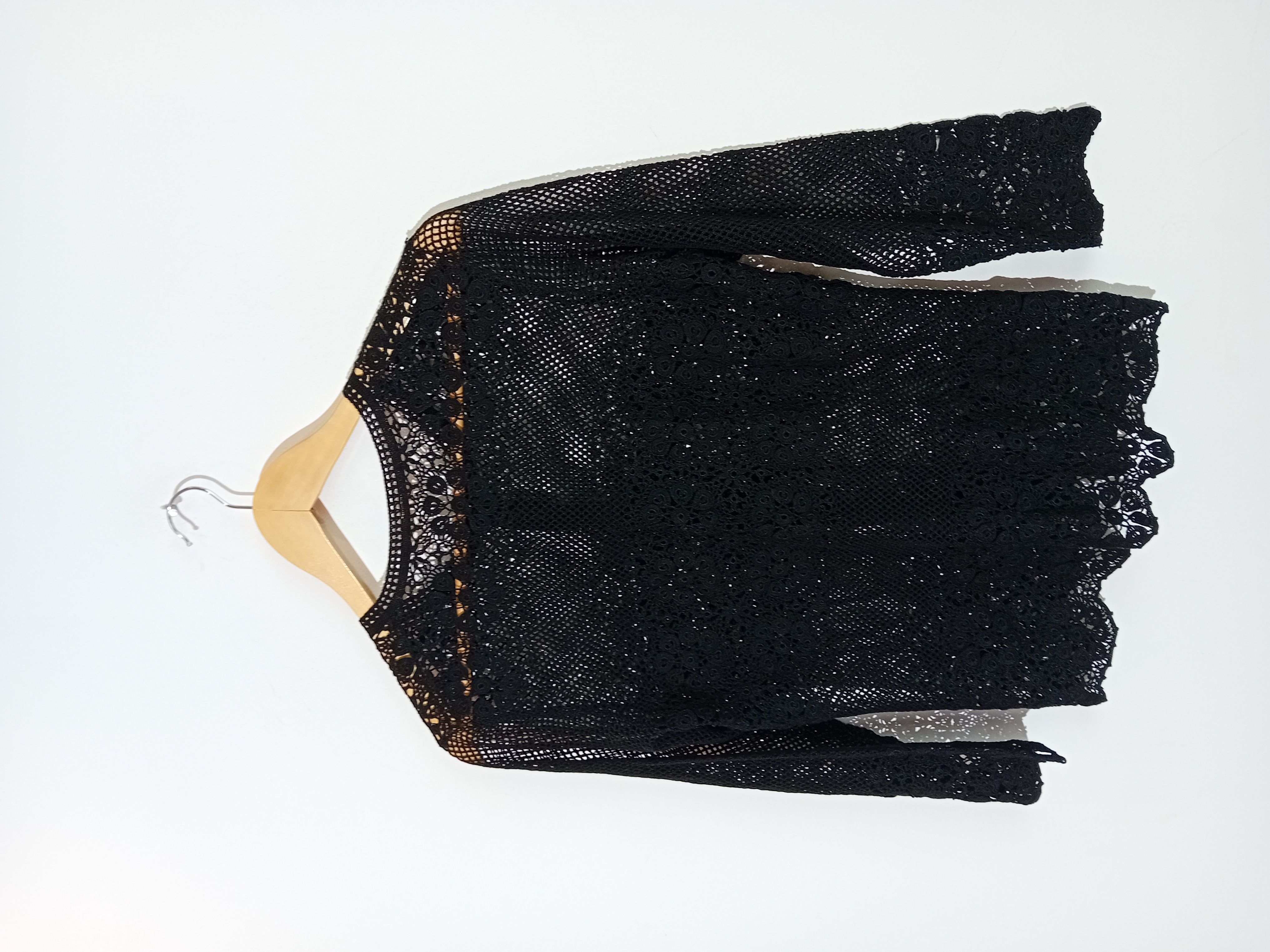 Gilet Vintage En Maille Crochet Noire Ajourée
