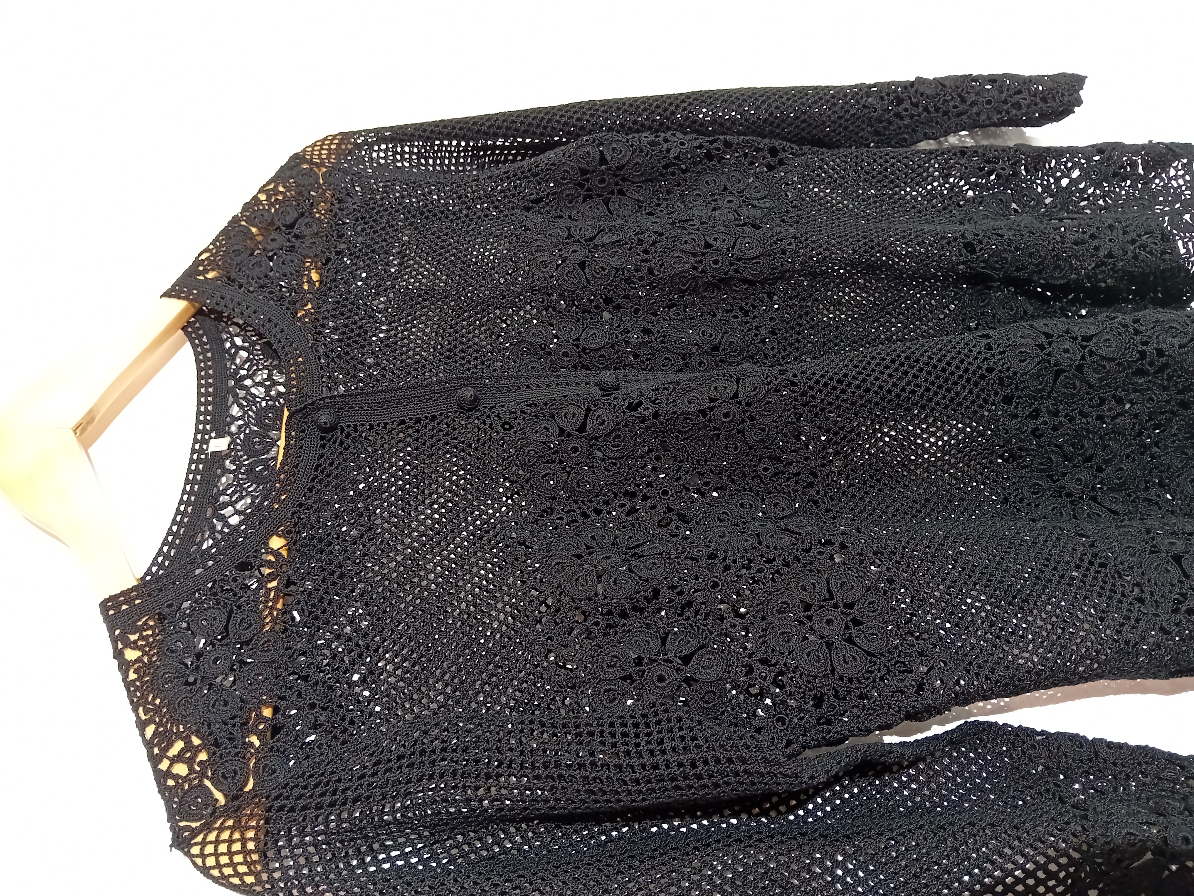 Gilet Vintage En Maille Crochet Noire Ajourée