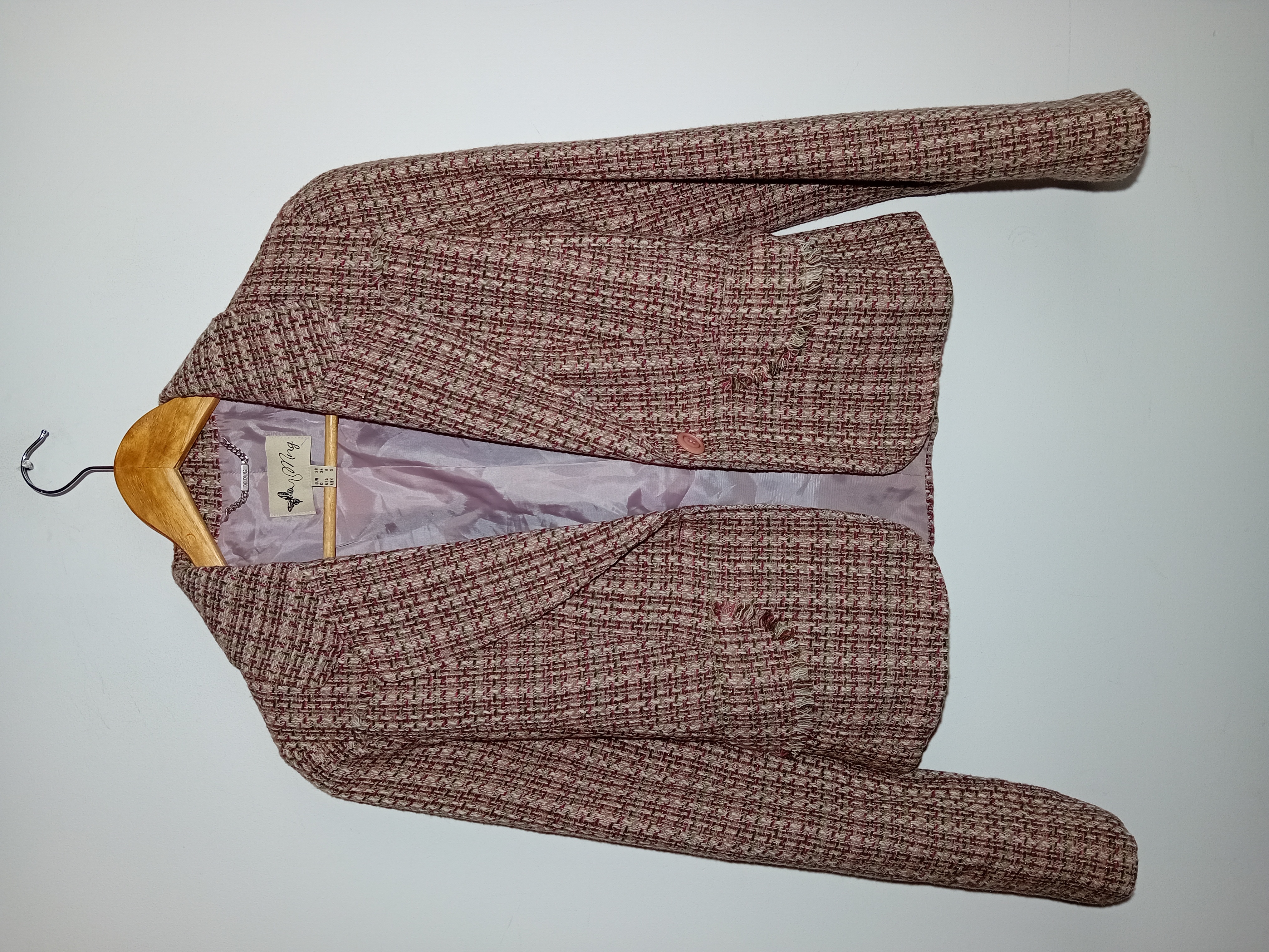 Veste En Tweed Rose Et Bordeaux Mango M
