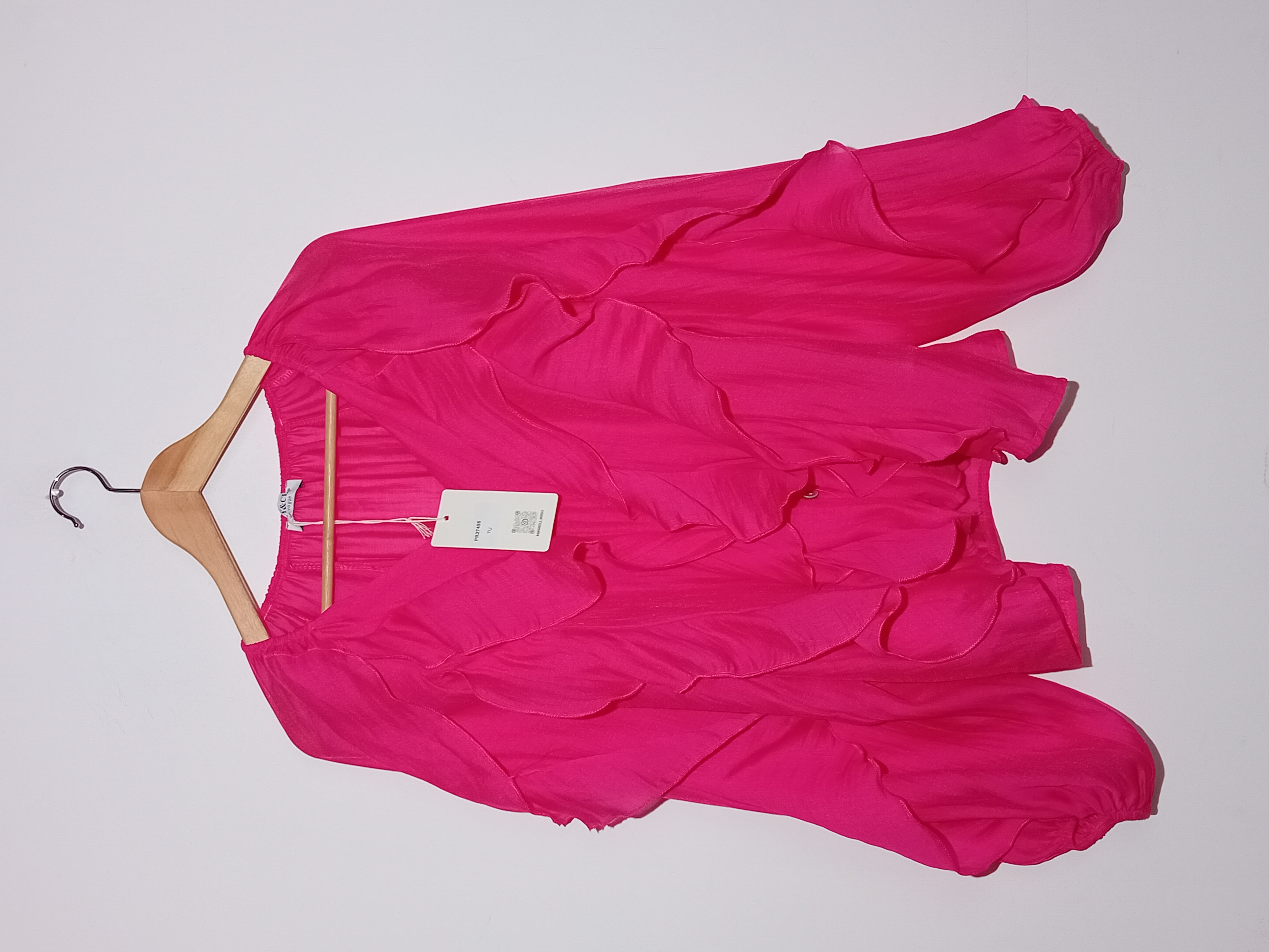 Blouse Fluide À Volants Rose Fuchsia Amy & Clo