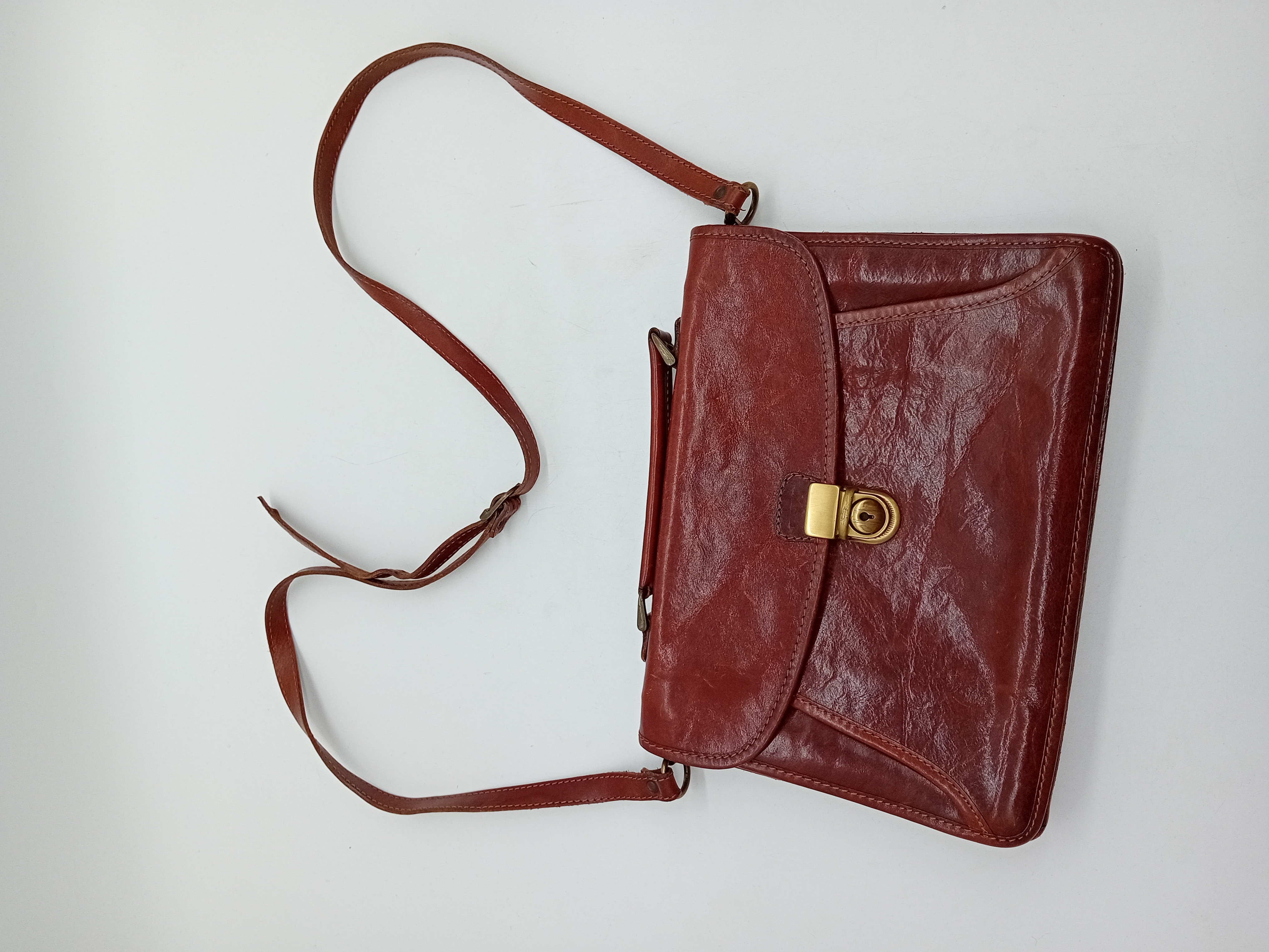 Sac Bandoulière Cartable Vintage En Cuir Marron