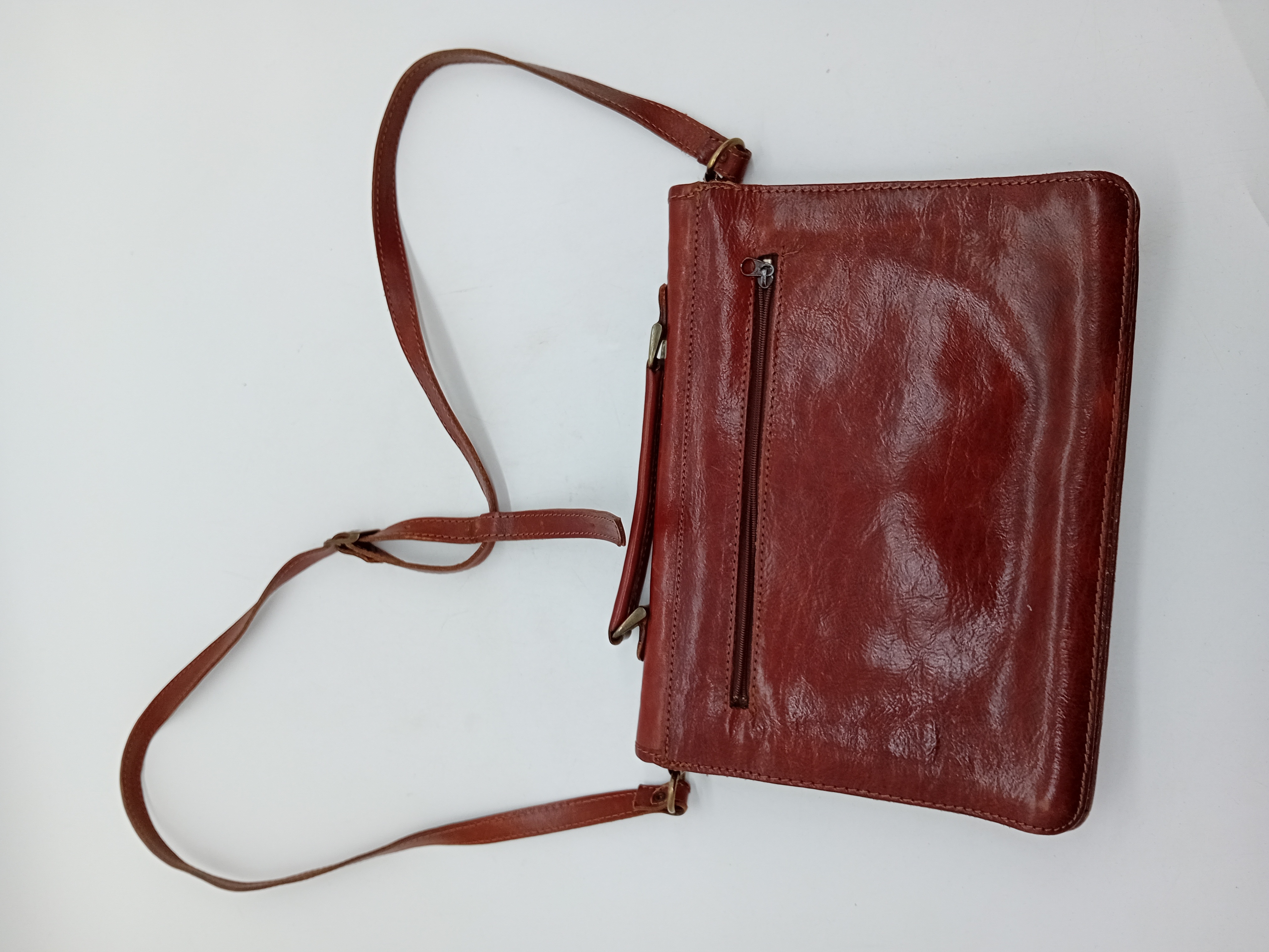 Sac Bandoulière Cartable Vintage En Cuir Marron