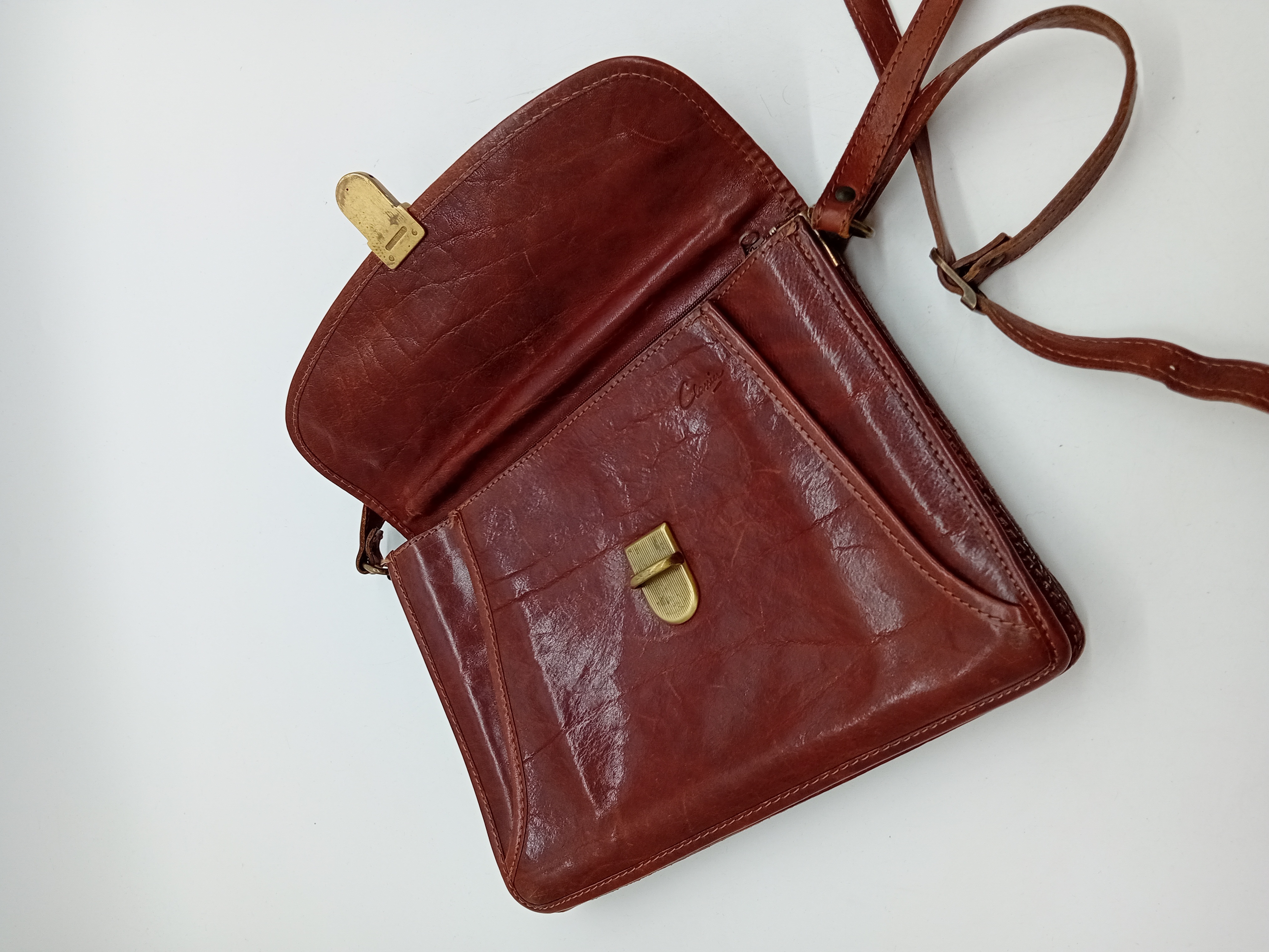Sac Bandoulière Cartable Vintage En Cuir Marron