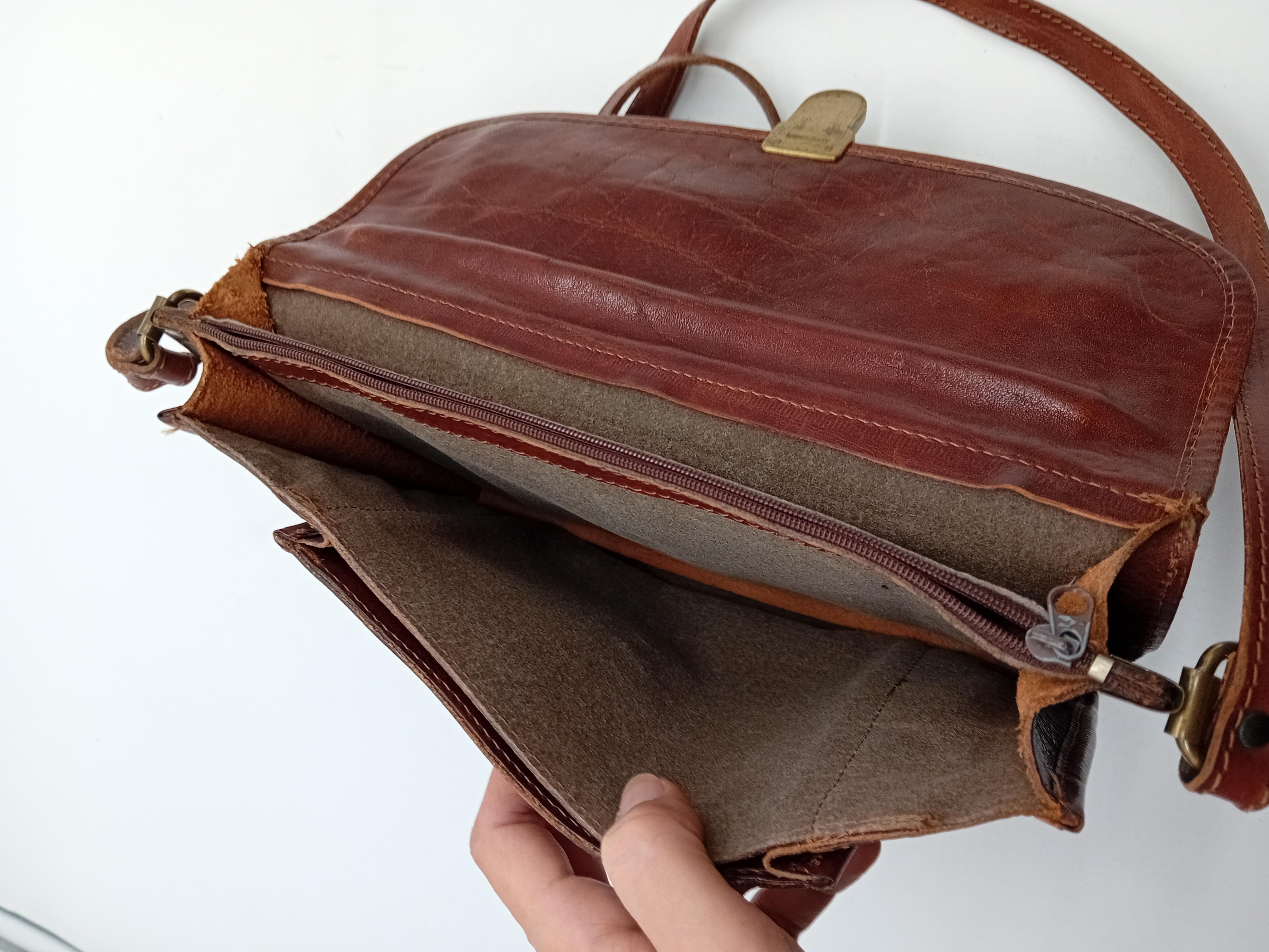 Sac Bandoulière Cartable Vintage En Cuir Marron
