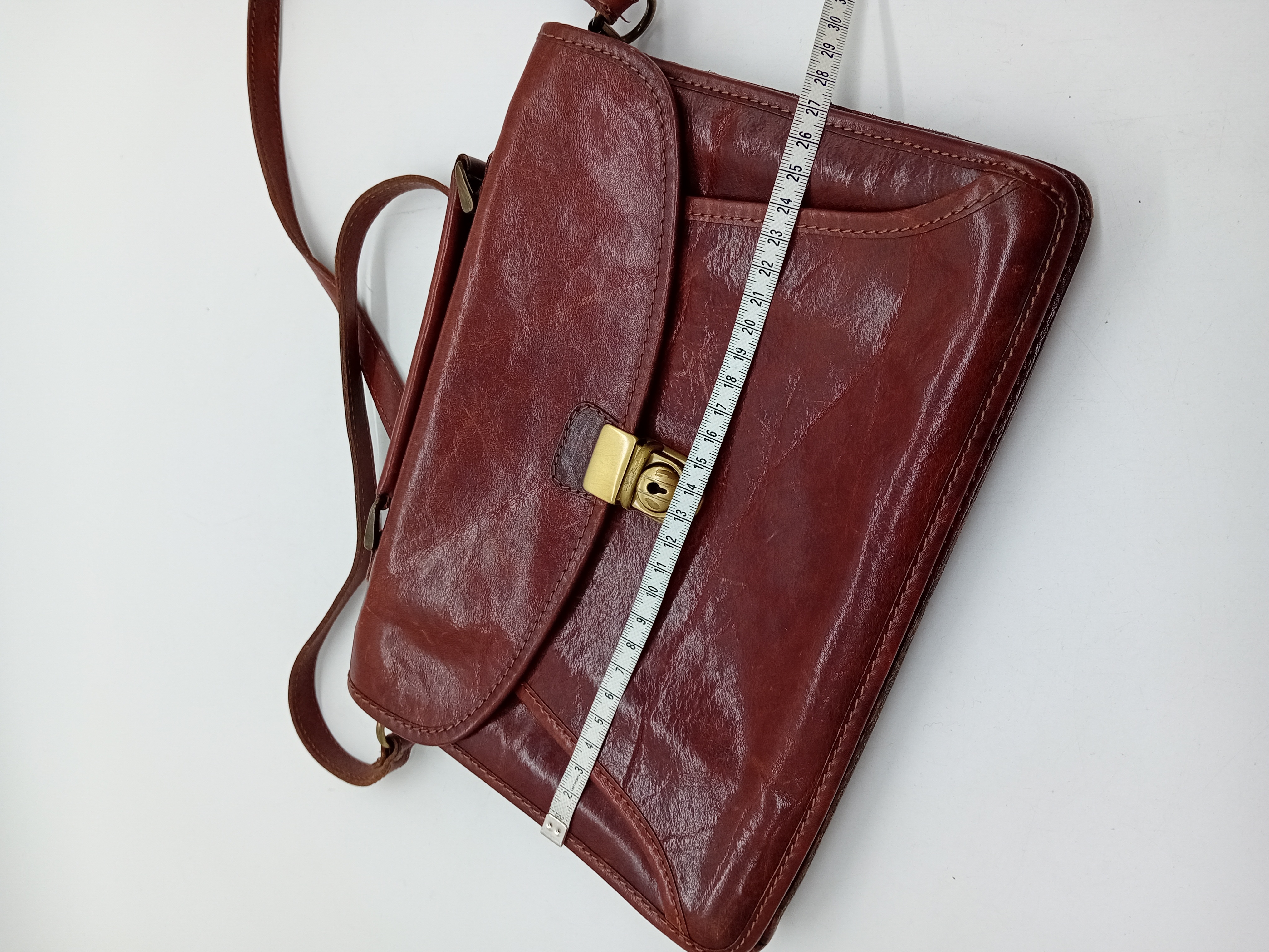 Sac Bandoulière Cartable Vintage En Cuir Marron