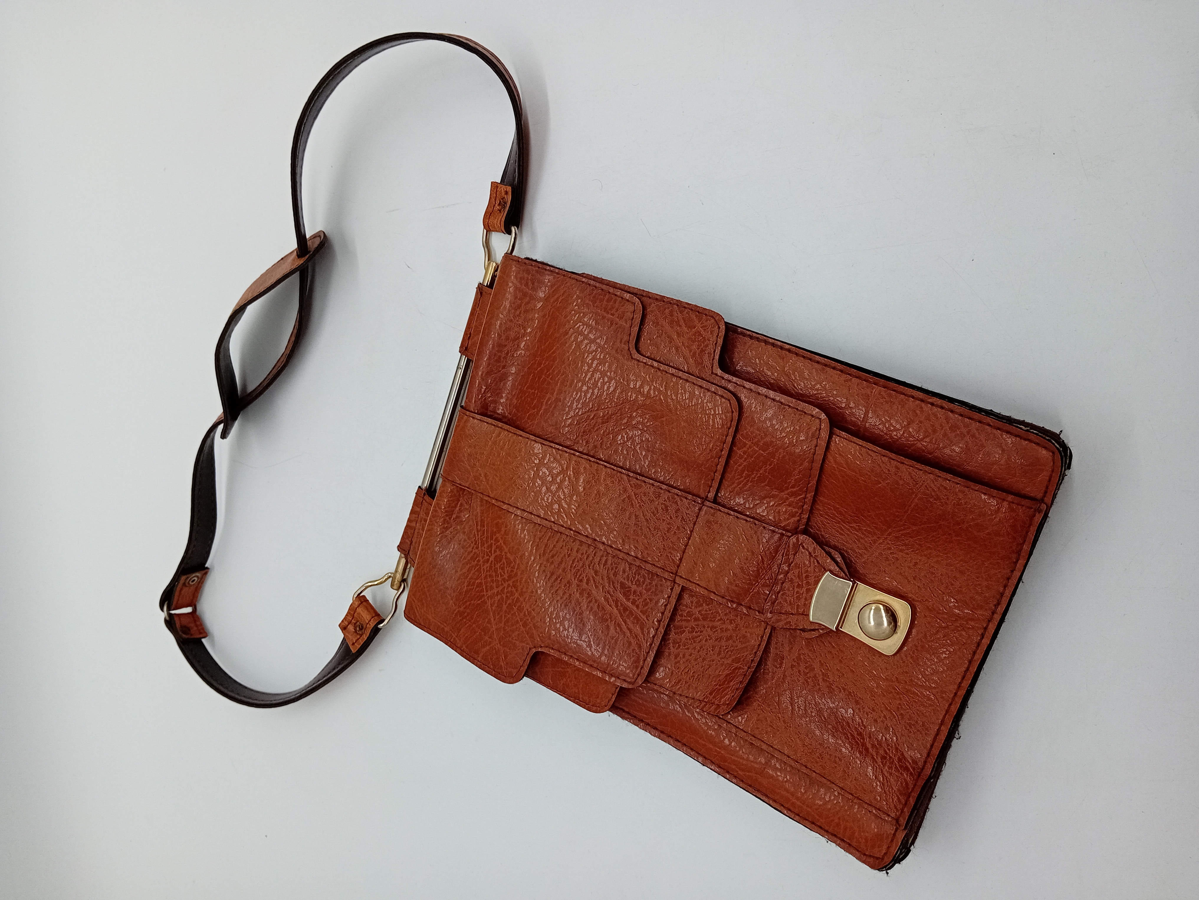 Sac À Main Bandoulière Vintage Cuir Cognac