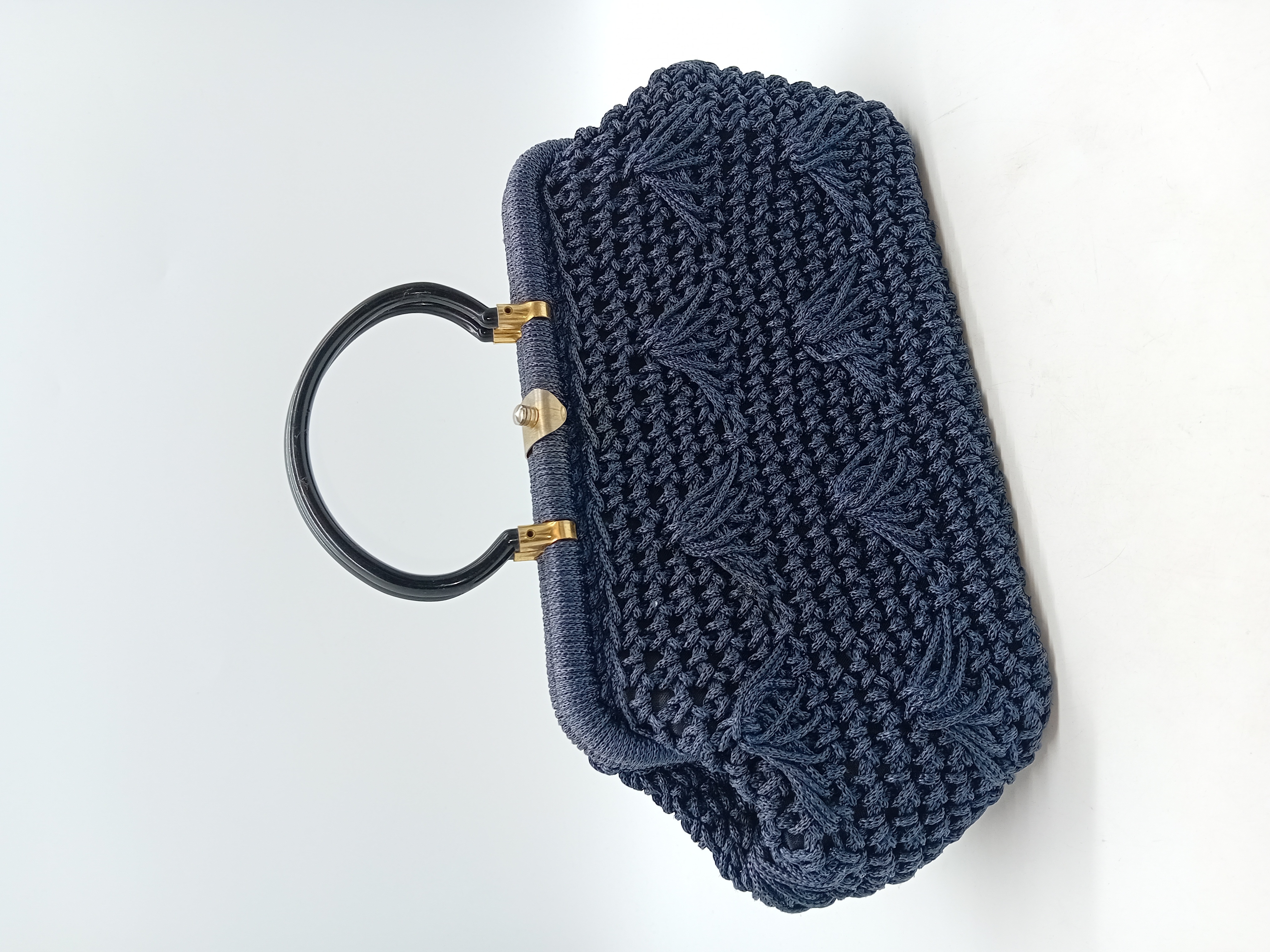 Sac A Main Vintage En Maille Tressee Bleue Marine