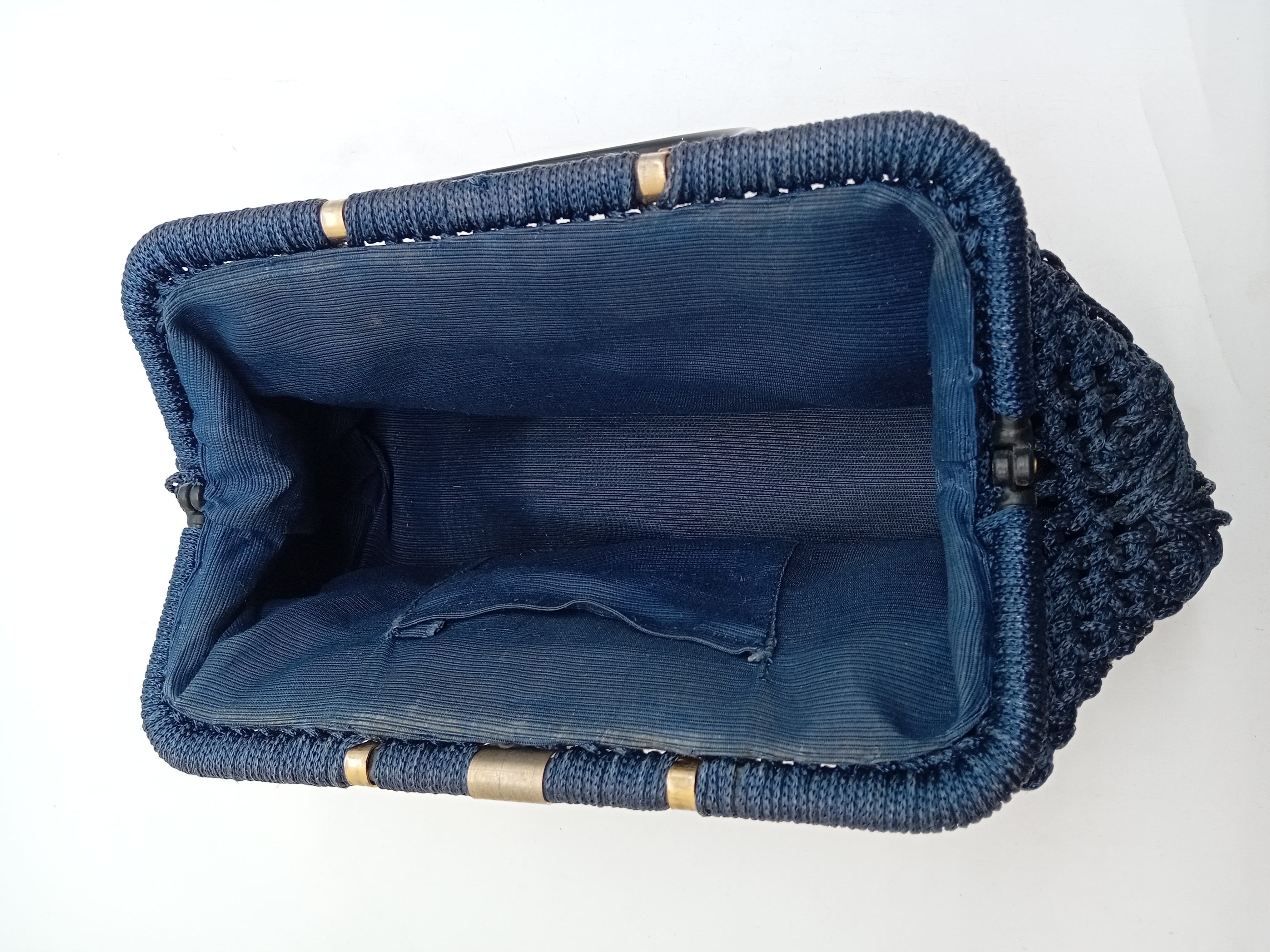 Sac A Main Vintage En Maille Tressee Bleue Marine