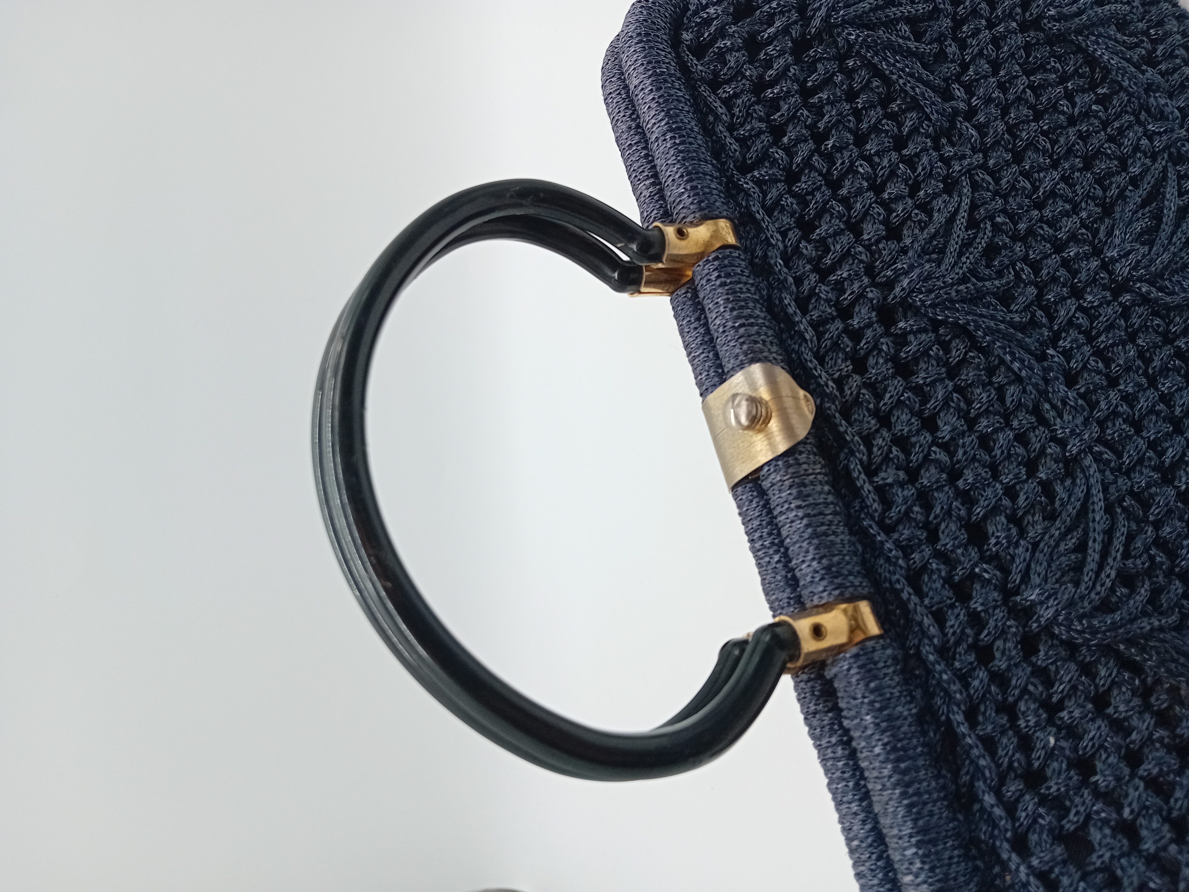 Sac A Main Vintage En Maille Tressee Bleue Marine