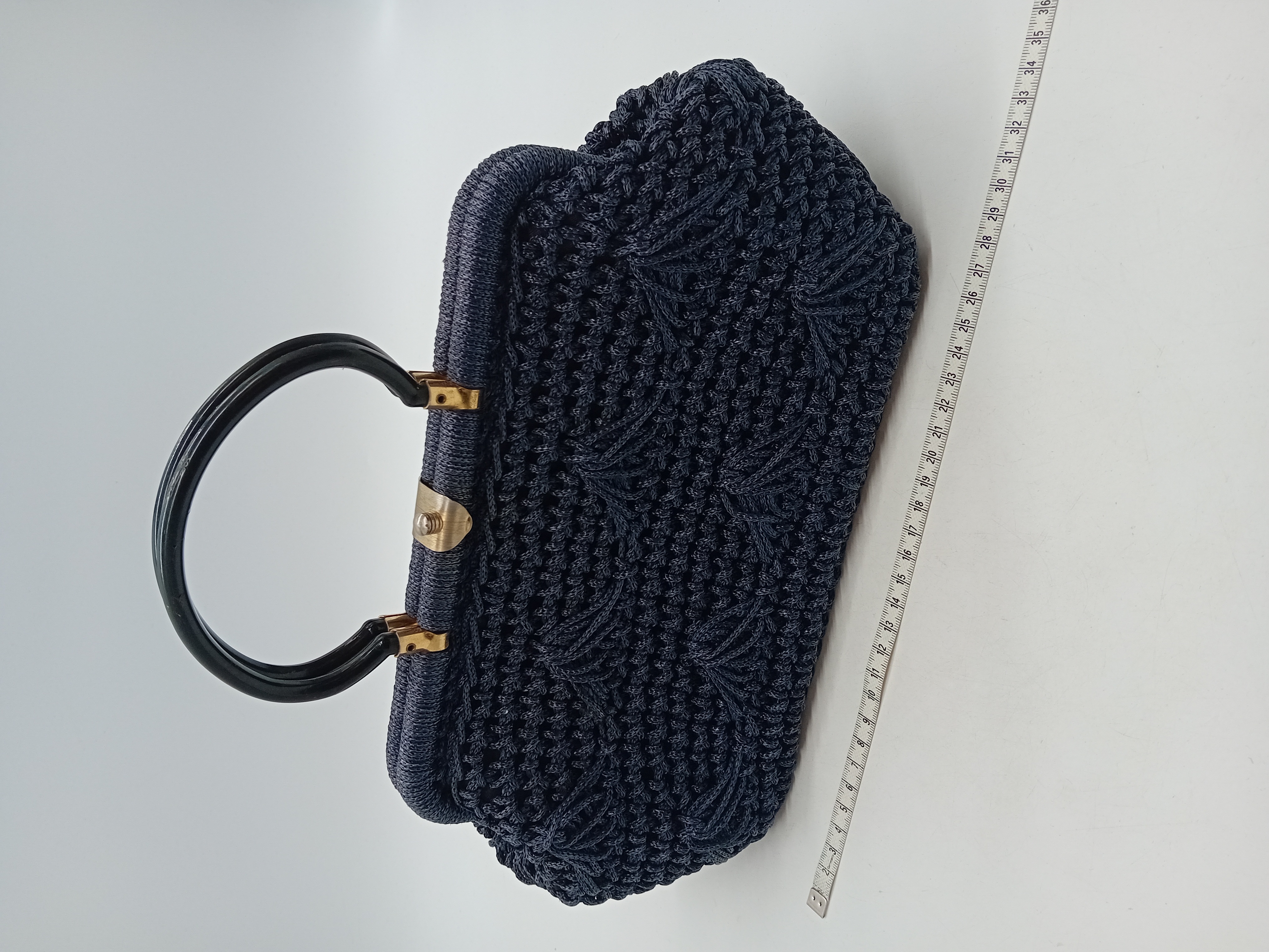 Sac A Main Vintage En Maille Tressee Bleue Marine