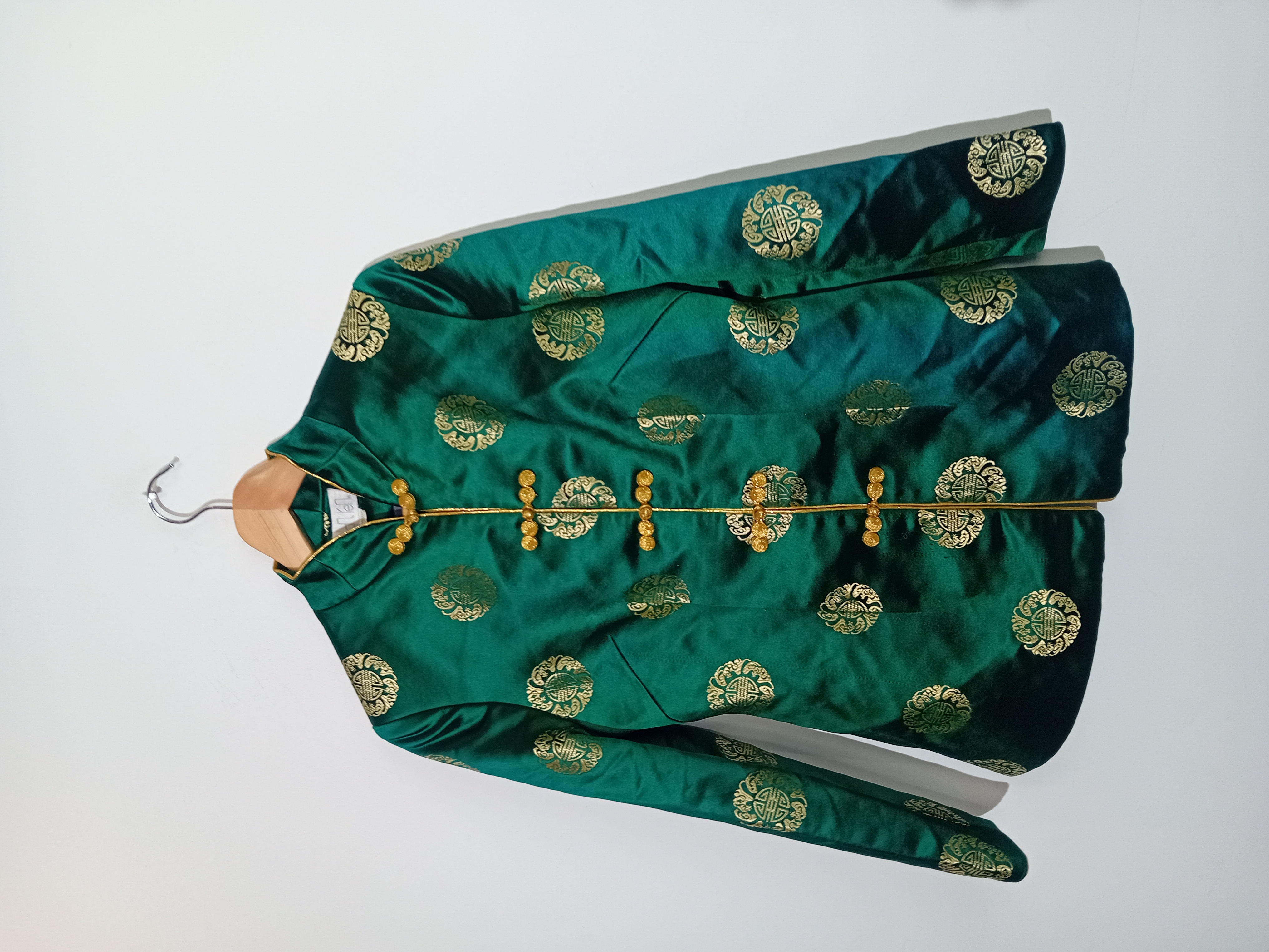 Veste Style Tang Vert Émeraude Doré