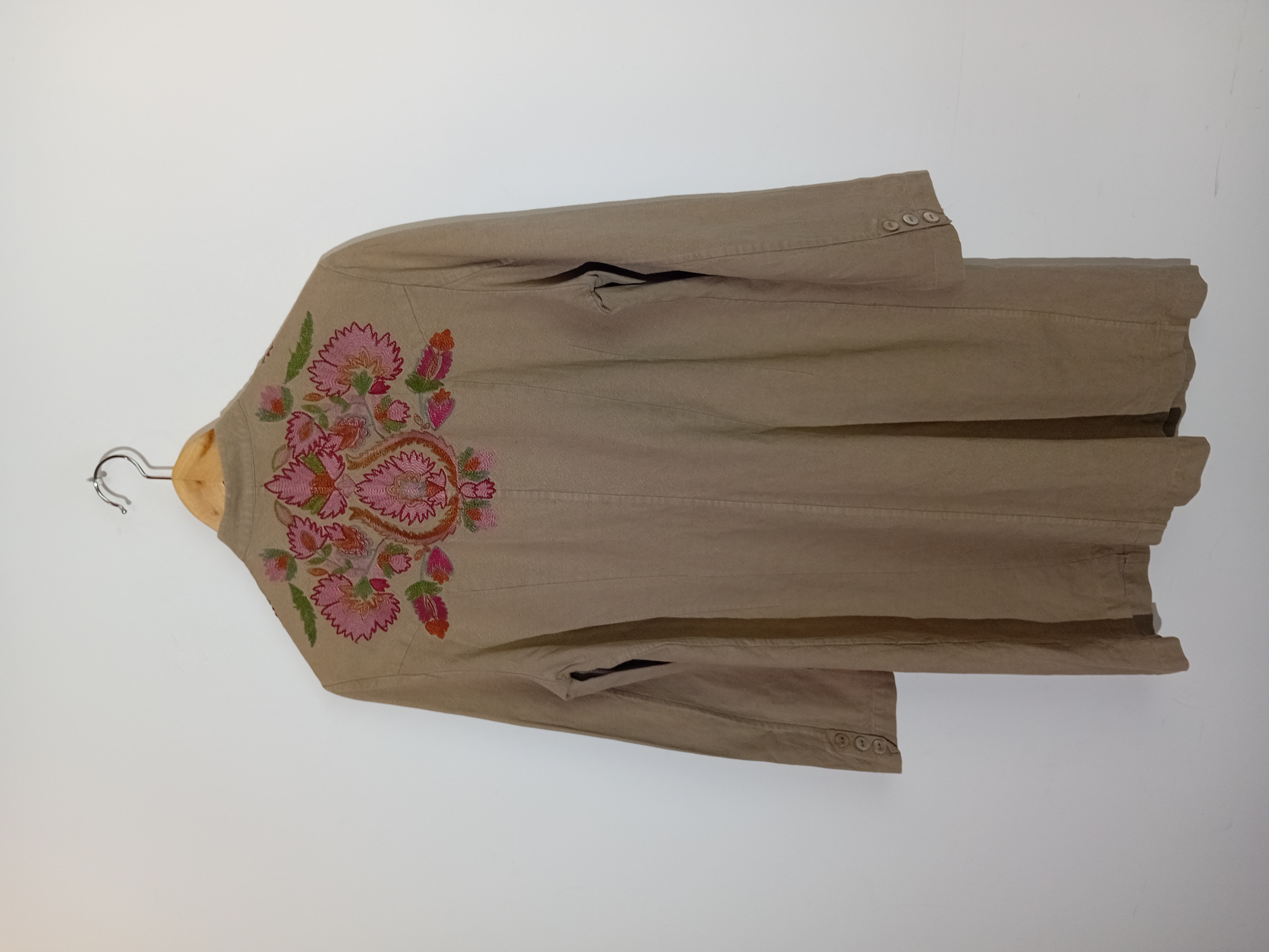 Veste Longue Brodée Beige
