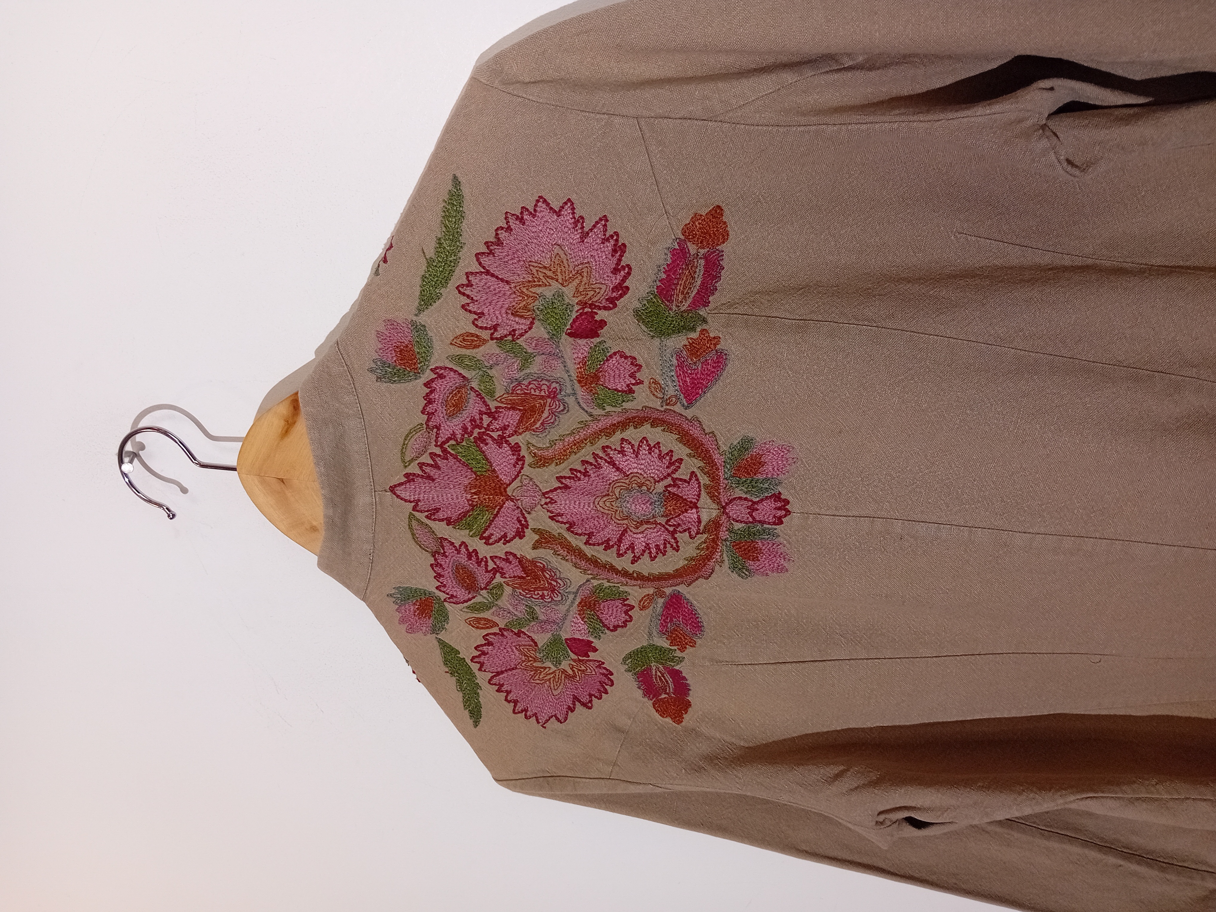Veste Longue Brodée Beige