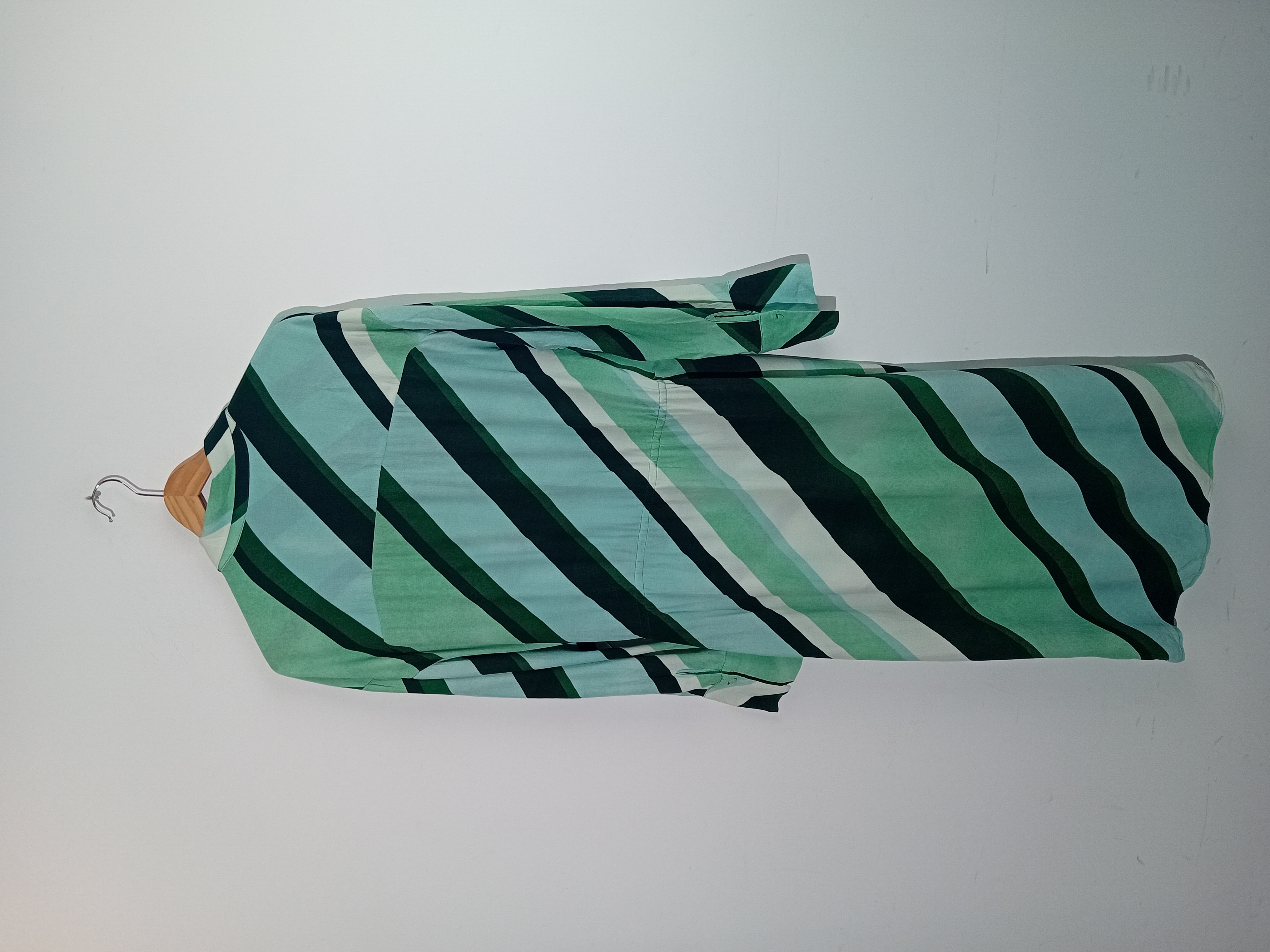 Robe Chemise Longue Rayée Vert Mango L