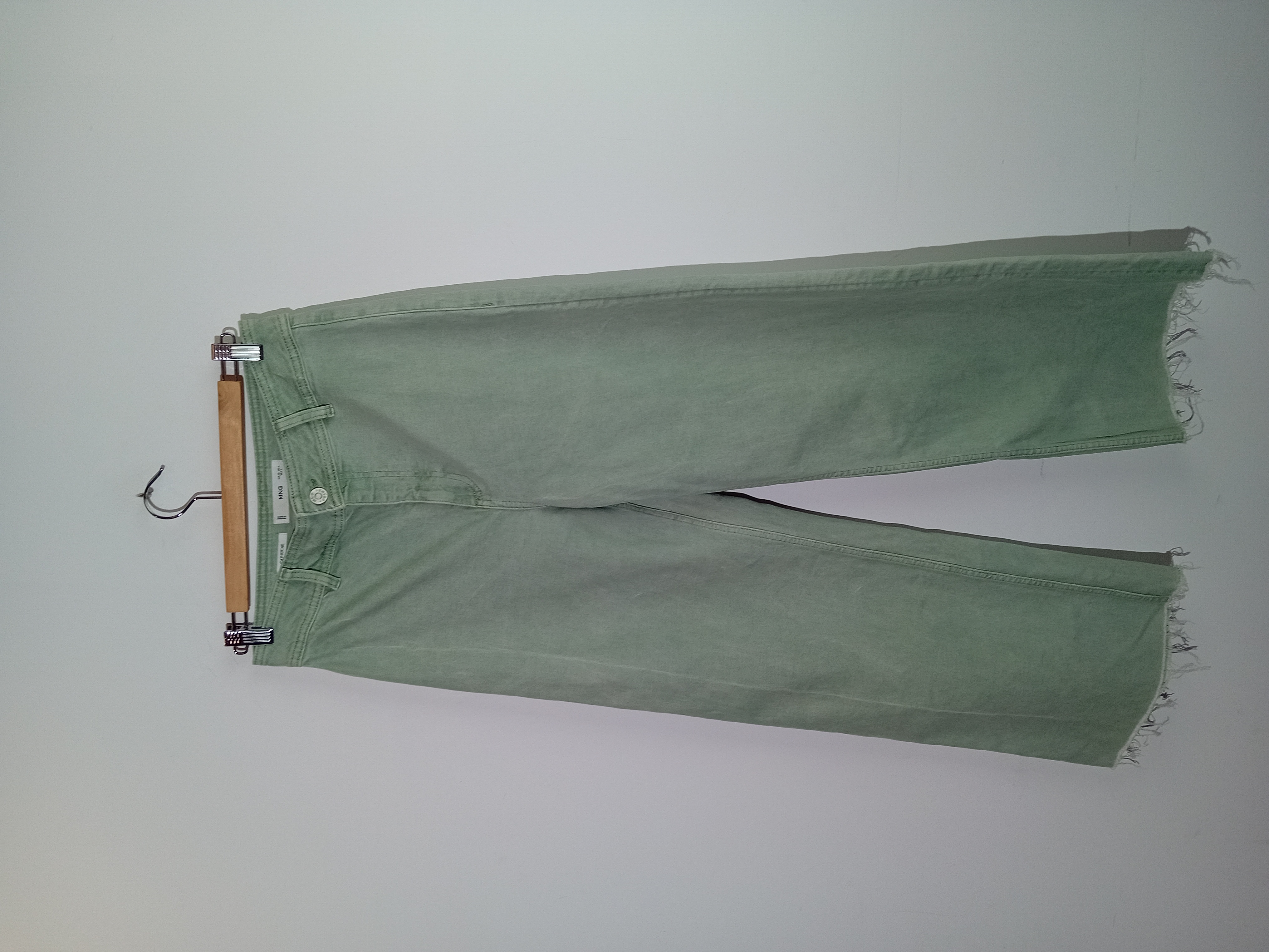 Pantalon Large En Denim Vert Mango