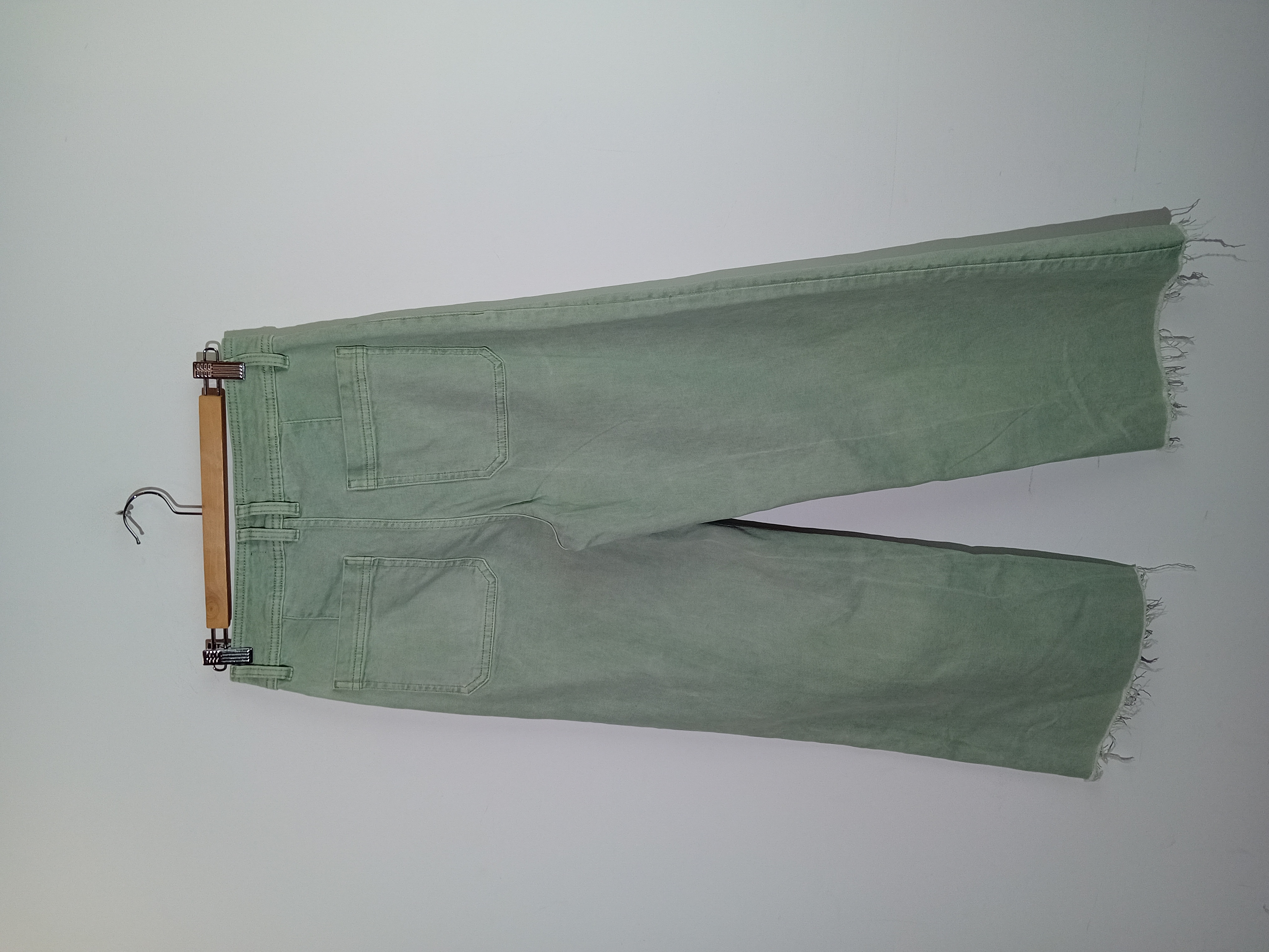 Pantalon Large En Denim Vert Mango