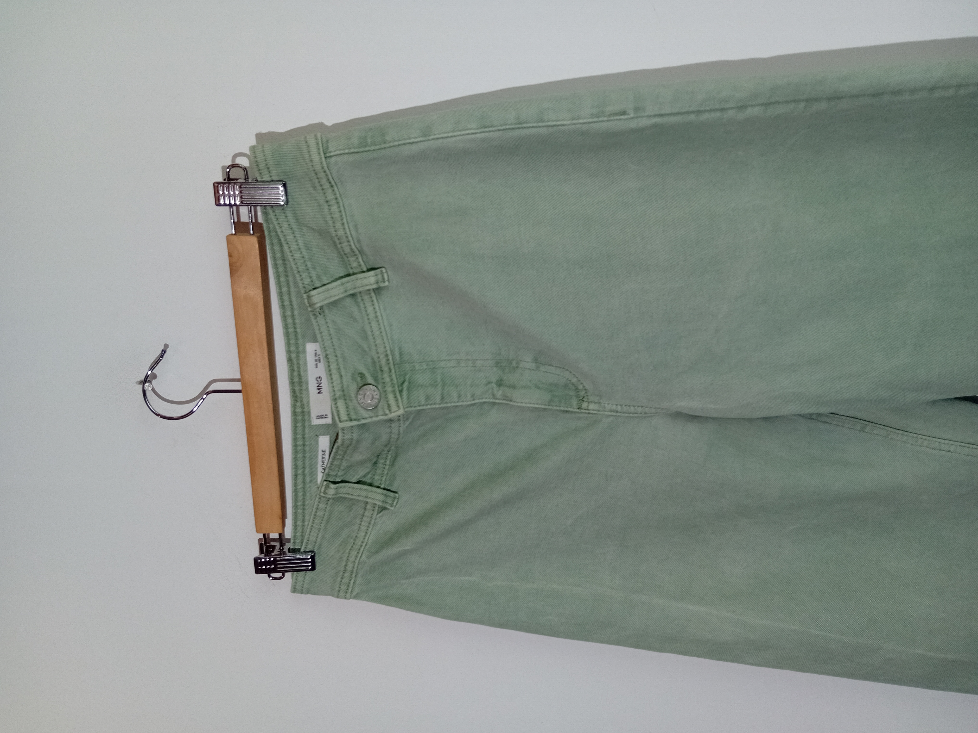 Pantalon Large En Denim Vert Mango